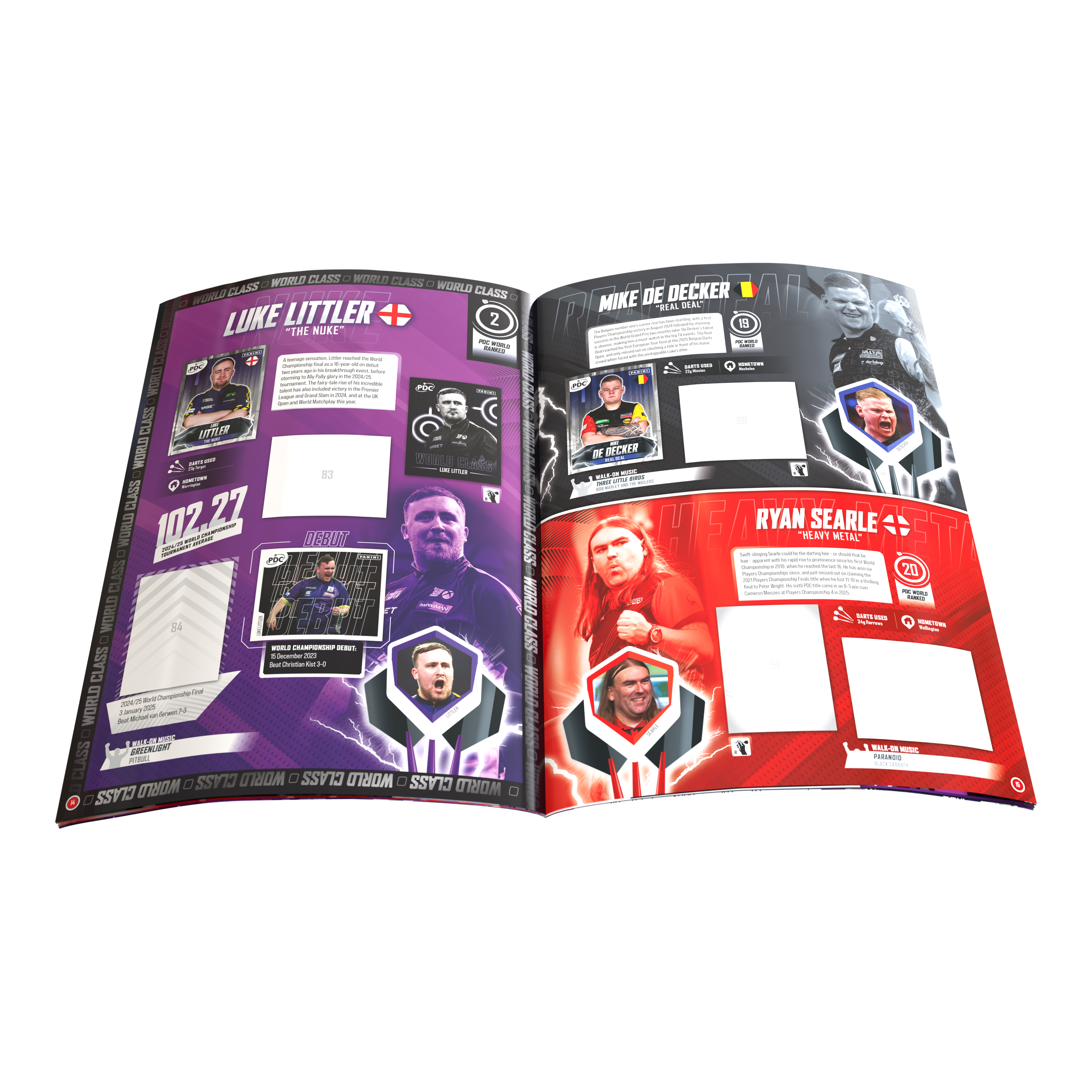Auf dem Bild ist das Panini PDC World Darts Championship 2025/26 - Official Sticker Hardcover Sammelalbum zu sehen. Es dient zum Sammeln der offiziellen Dart-Sticker.