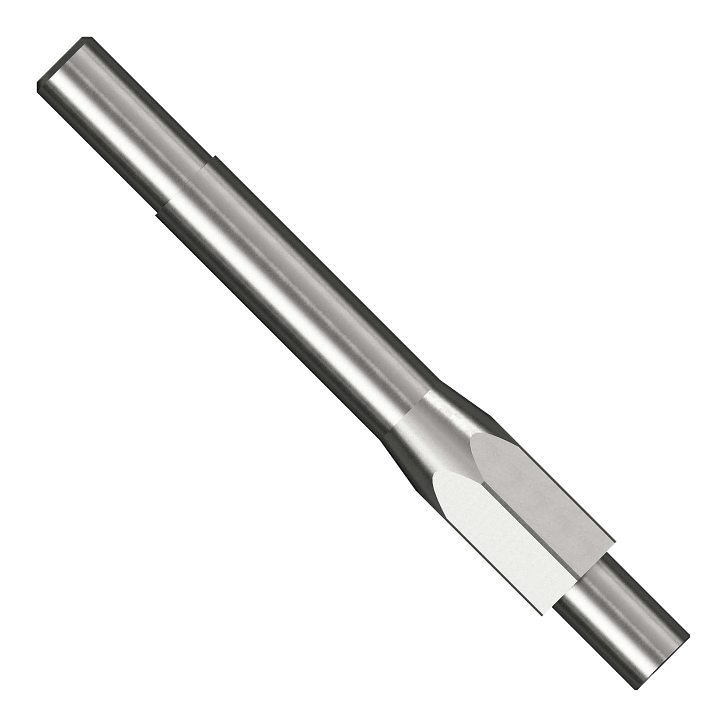 Kit di avviamento Caliburn Das Bild zeigt ein metallisches Werkzeug aus dem Caliburn Starter-Kit. Es ist zylindrisch geformt und besitzt abgeschliffene Flächen an einem Ende.