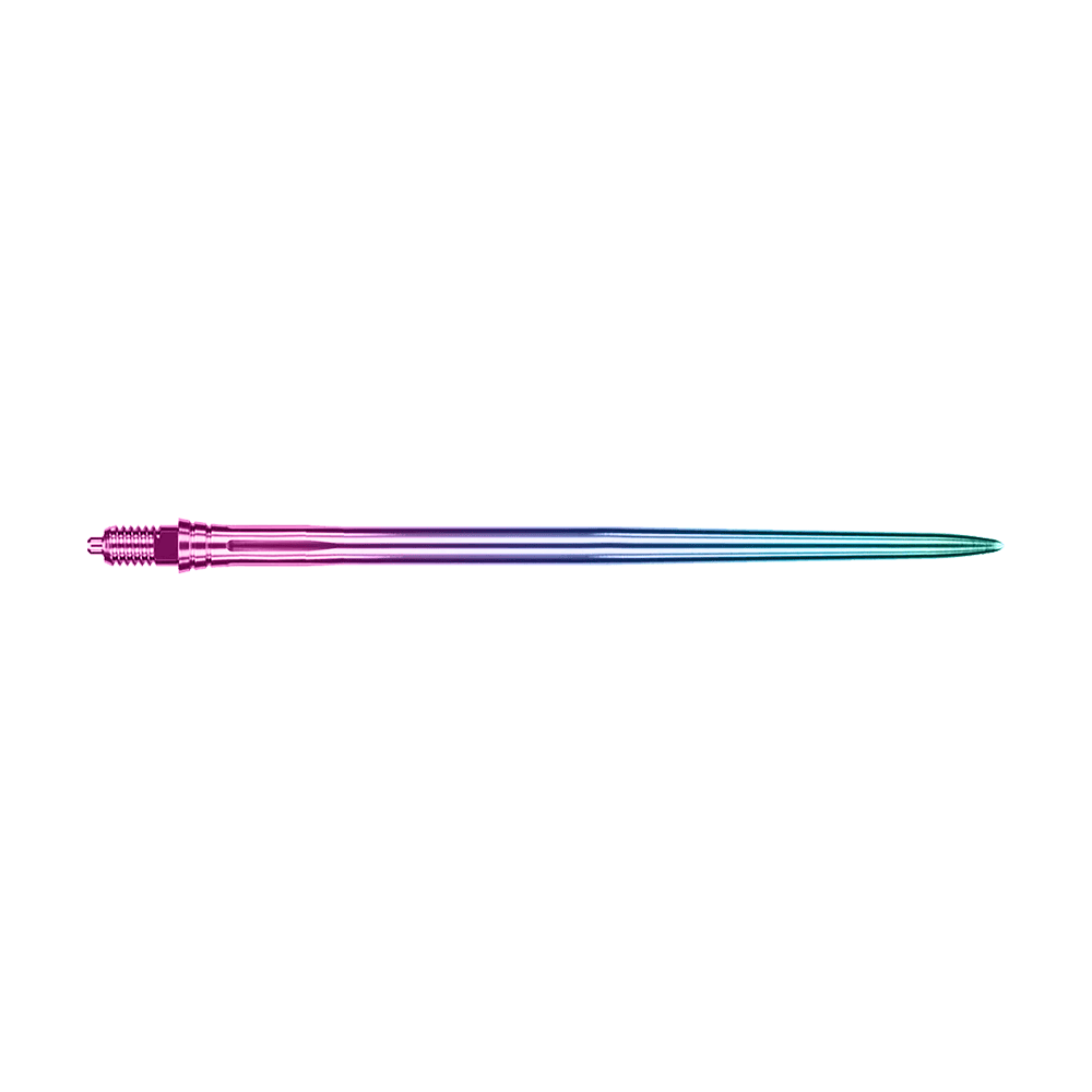 Punte per freccette Caliburn EZ-EVO - Lisce - Arcobaleno Das Bild zeigt EVO250 Caliburn EZ-EVO Dartspitzen Smooth Rainbow 50mm. Es handelt sich um längere, bunte Dartspitzen in Regenbogenfarben.