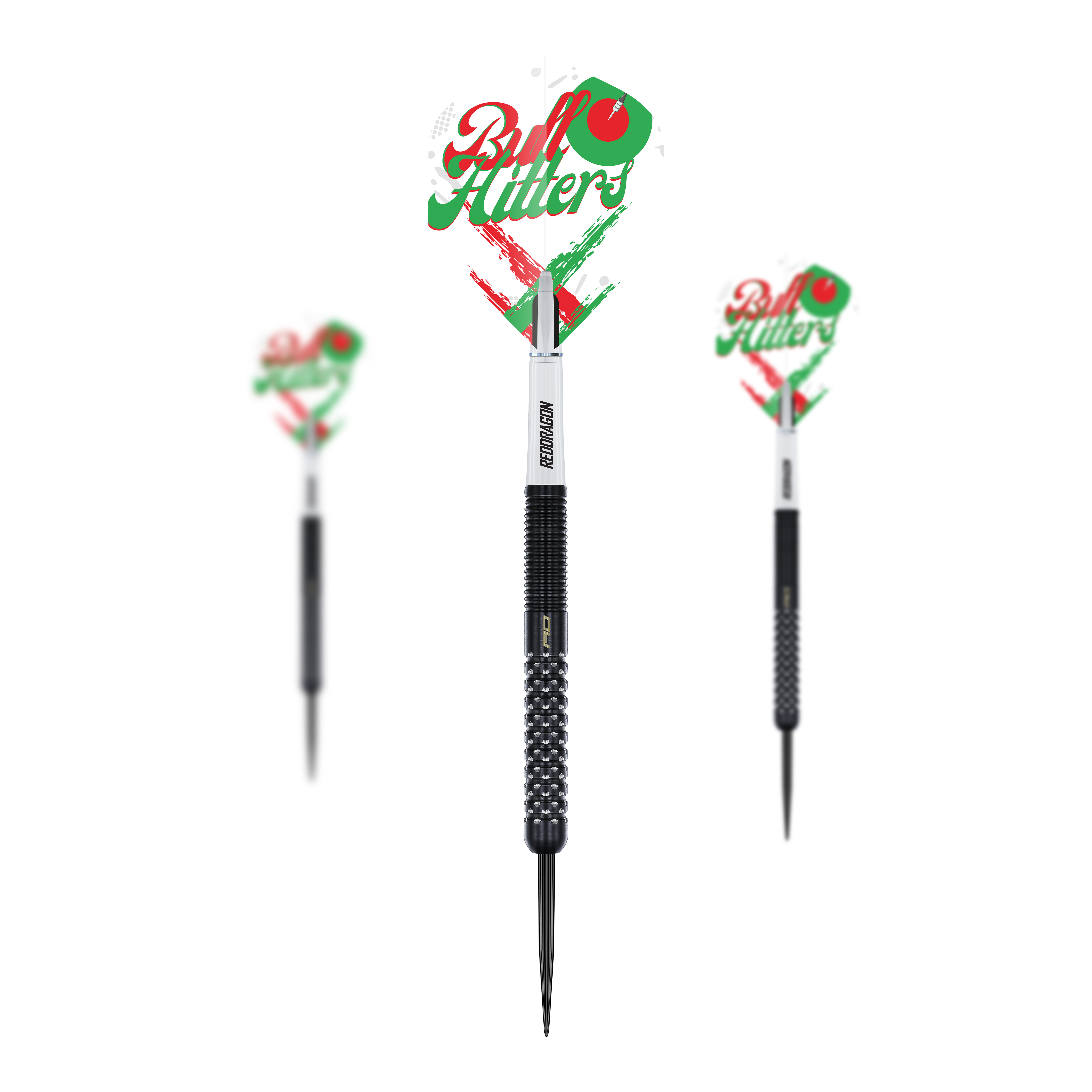 Freccette in acciaio Red Dragon Bullhitters V1 - 23 g Das Bild zeigt den Red Dragon Bullhitters V1 Steeldarts - 23g als Set. Es handelt sich um Steeldarts mit einem Gewicht von 23 Gramm.