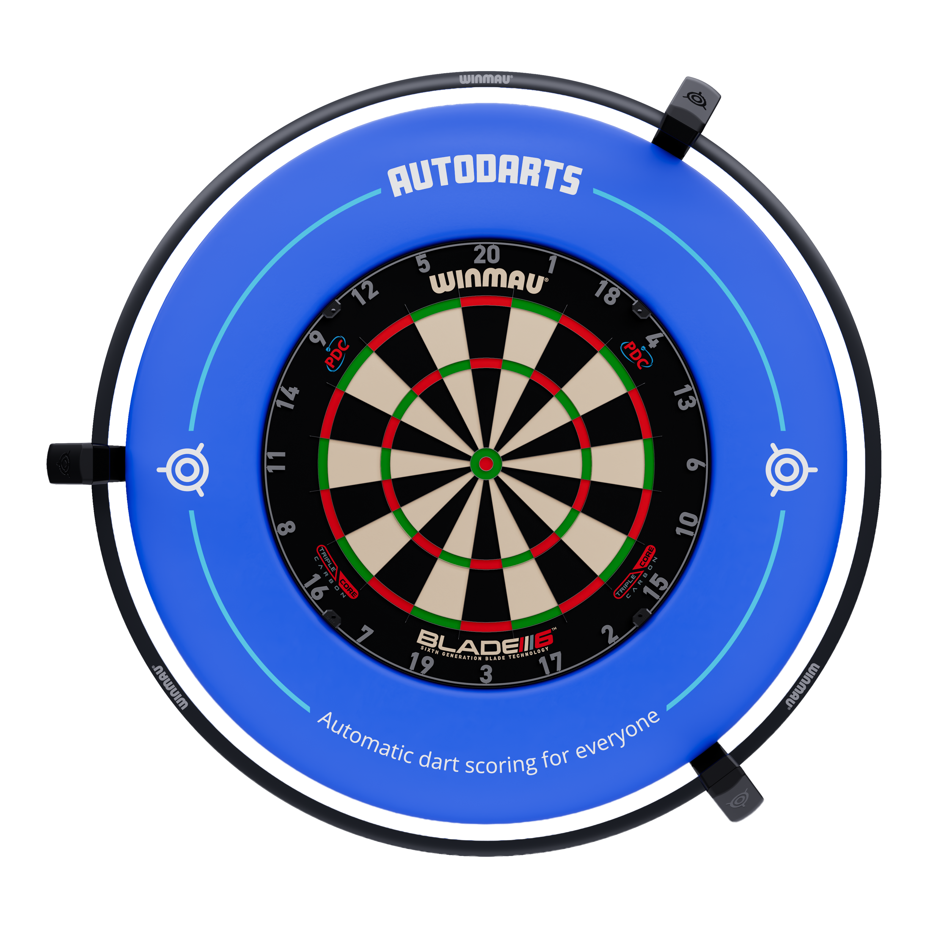 Sistema di punteggio automatico Autodarts Vantage Dies ist das Autodarts Vantage Auto-Scoring-System. Das Bild zeigt das automatische Punktesystem für Darts in Nahaufnahme.