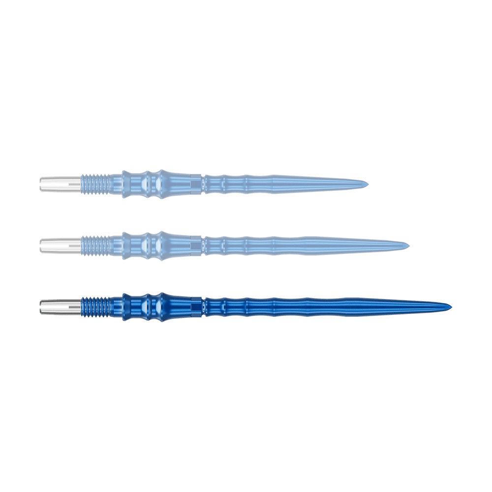 Punte per freccette Target Japan Premium Swiss Point - Blu Das Bild zeigt eine blaue Dartspitze. Die Spitze ist 40 mm lang.