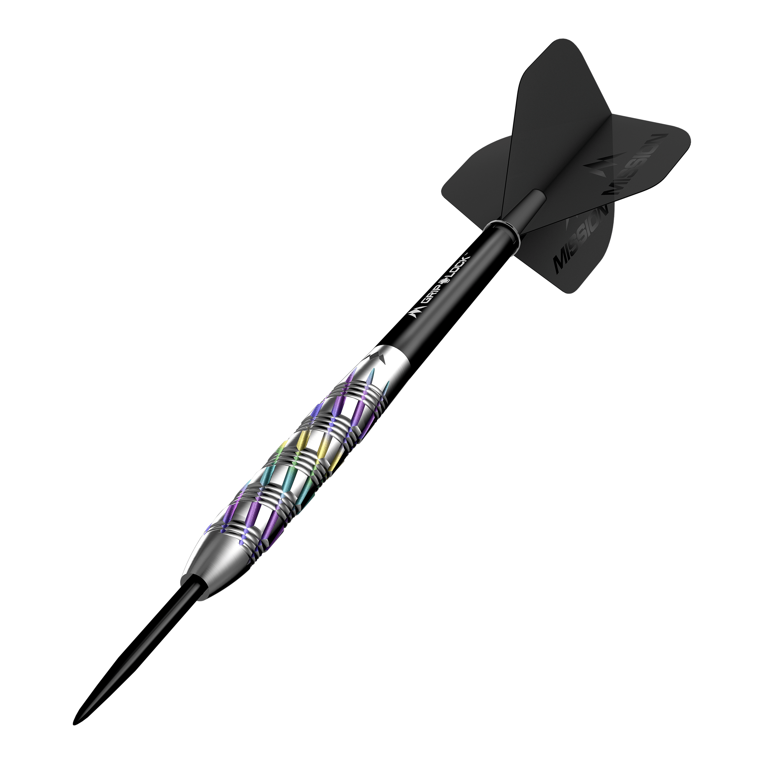 Freccette in acciaio Shuriken Mission Mission Shuriken Steeldarts werden auf diesem Foto dargestellt. Die Steeldarts sind gut sichtbar und detailliert abgebildet.