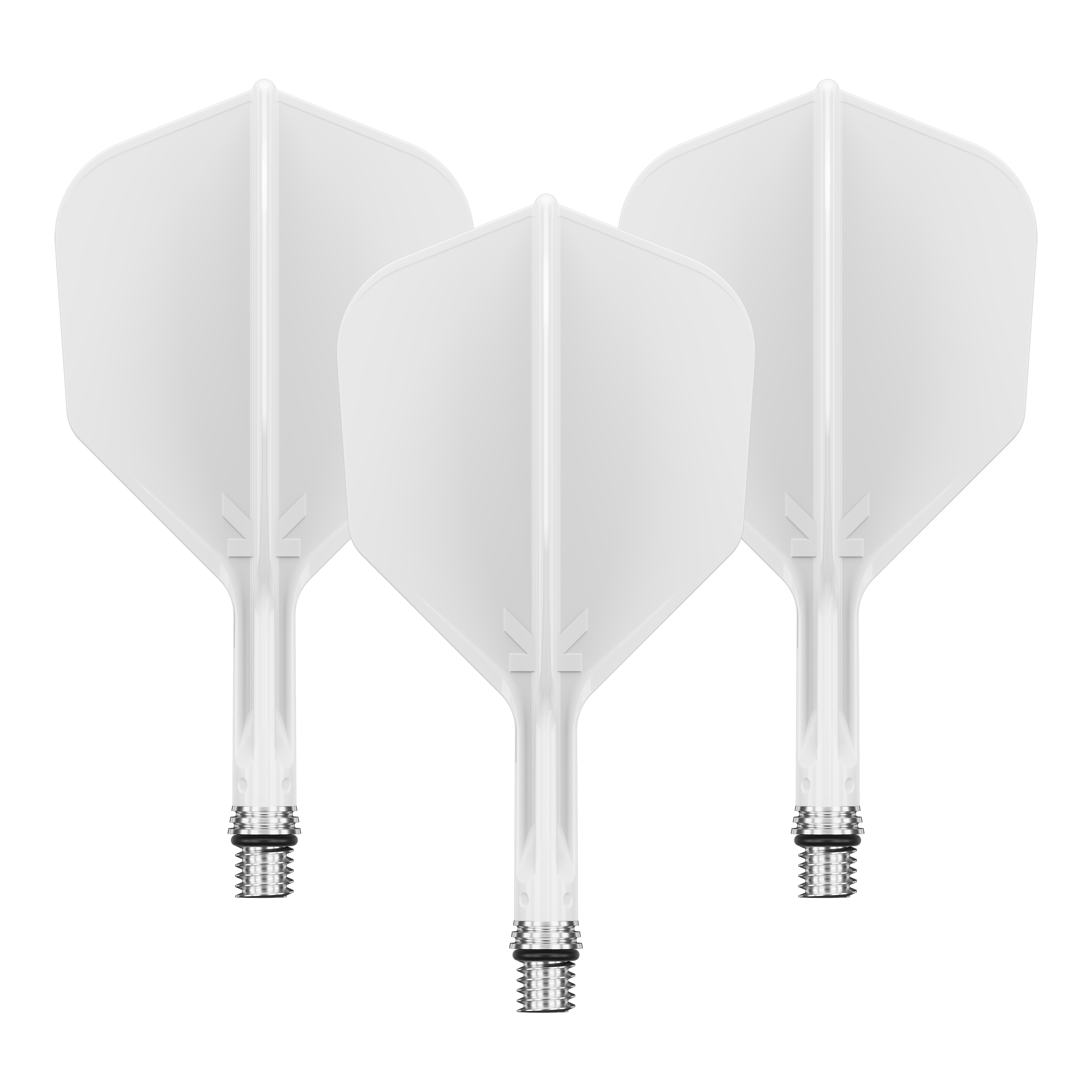 Target K-Shift No6 Flights - Bianco Zu sehen ist ein Flight-Set namens 410540_Target_KShift_No6_Flights_Wei_19mm_1Set. Mehrere weiße Flights sind gemeinsam präsentiert.