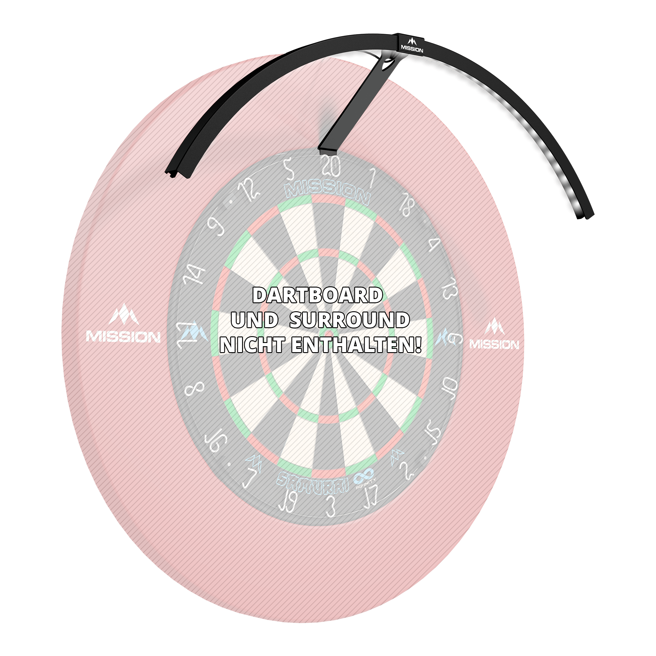 Sistema di illuminazione a LED Mission Torus 120 - Nero Mission Torus 120 LED Beleuchtungssystem in Schwarz ist auf diesem Bild dargestellt. Es sorgt für optimale Lichtverhältnisse am Dartboard.