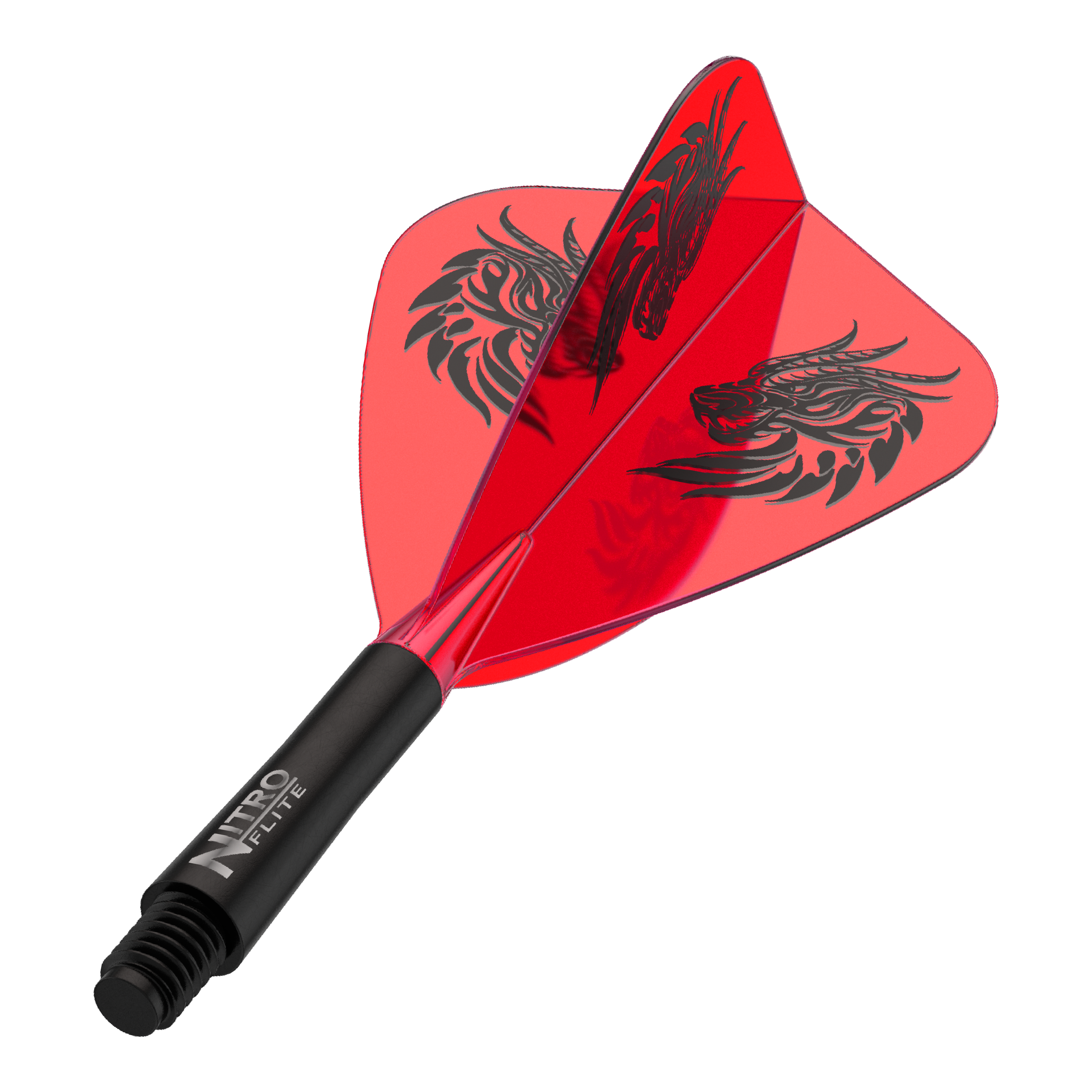 Red Dragon Nitro Flite - Voli con aquilone di Jonny Clayton Dart-Flights zu sehen, vermutlich Jonny Clayton Kite Flights in kurzer Variante. Die Flights sind in dunklem Design gehalten.