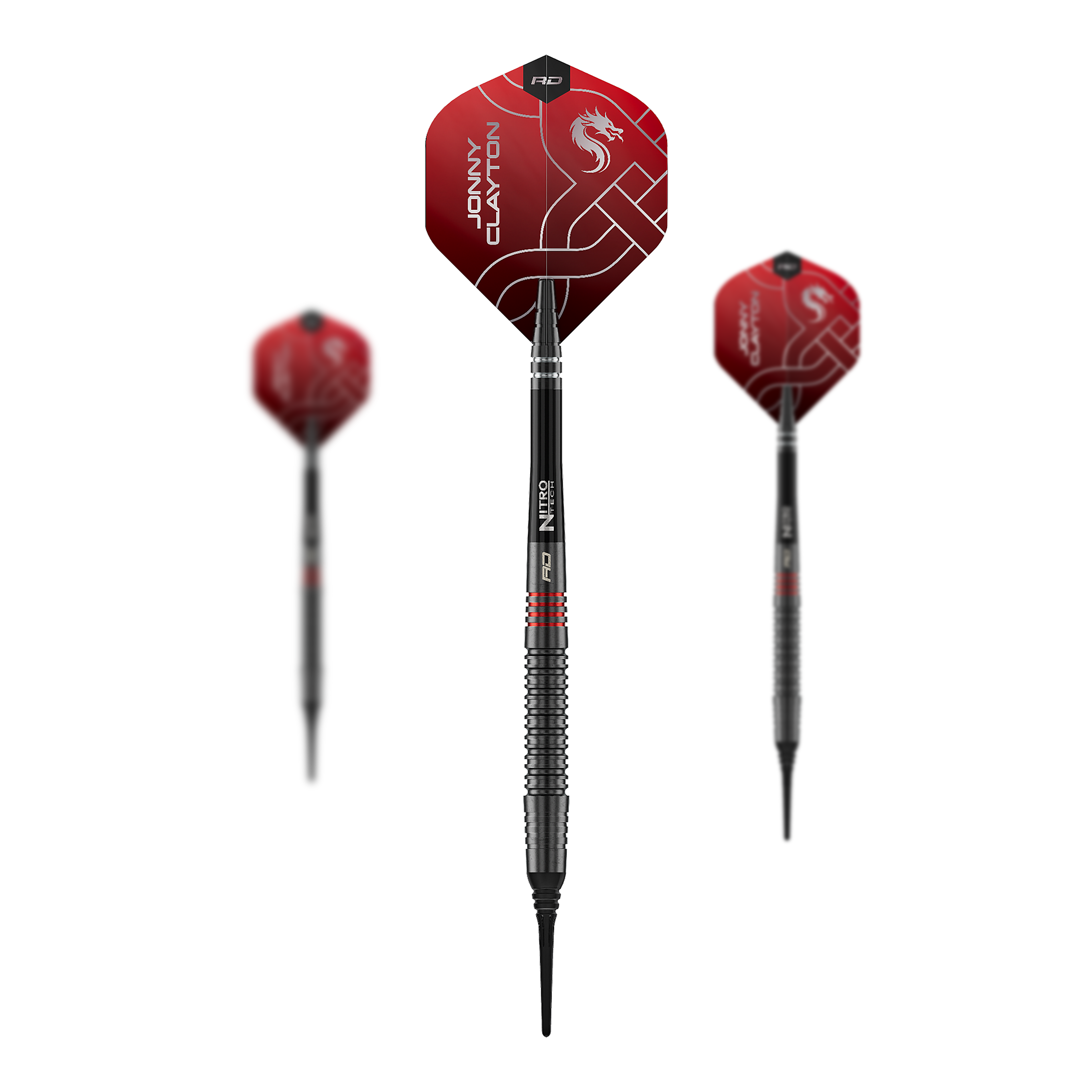 Freccette morbide Red Dragon Jonny Clayton RD-ADV - 18 g Auf dem Foto ist das Set der Red Dragon Jonny Clayton RD-ADV Softdarts - 18g zu sehen. Drei Softdarts liegen nebeneinander als Set.