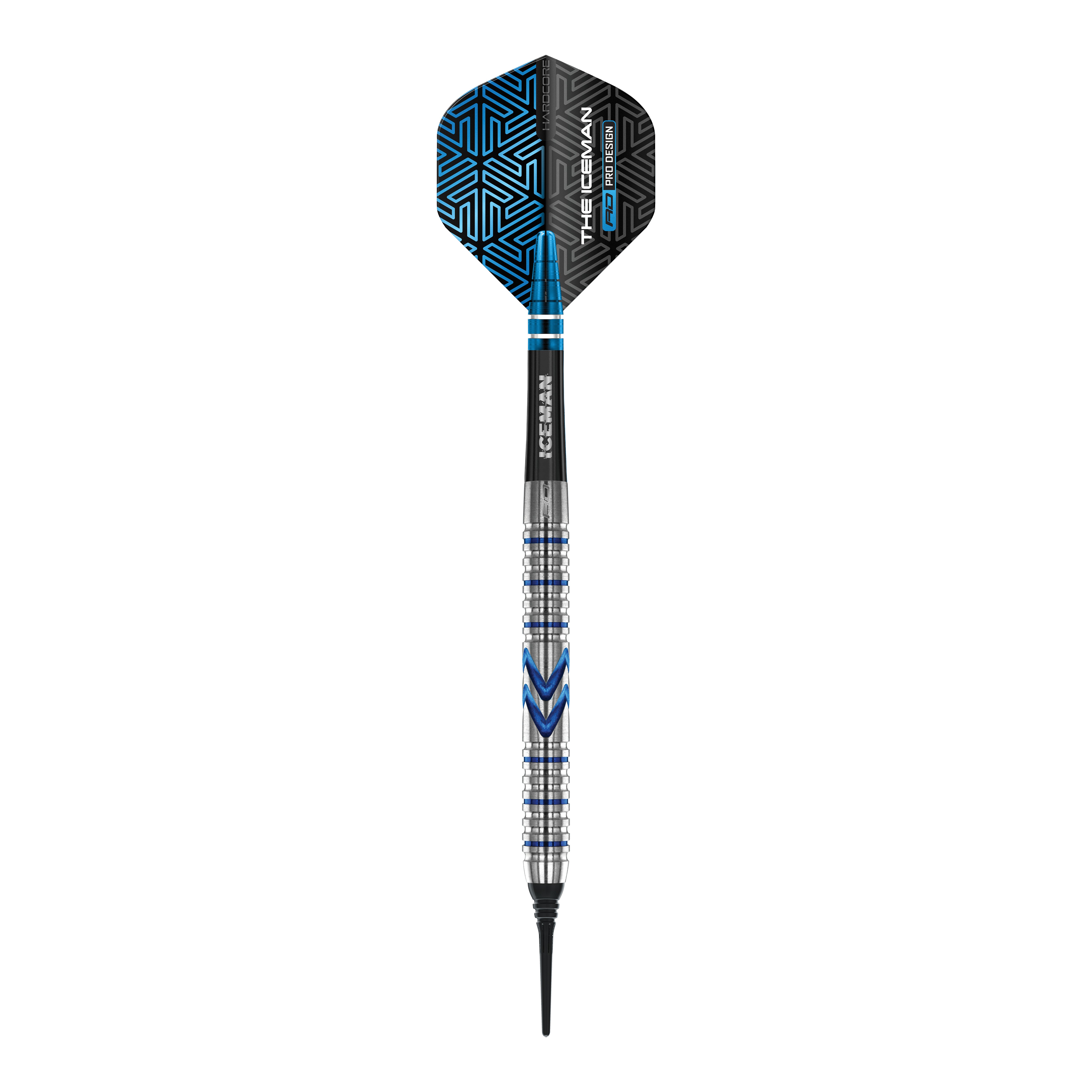 Freccette morbide Red Dragon Gerwyn Price Iceman Midnight Edition - 20 g Der abgebildete Softdart ist der "Red Dragon Gerwyn Price Iceman Midnight Edition" mit einem Gewicht von 20g. Er hat ein modernes Design mit silbernen und blauen Akzenten sowie einer schwarzen Flights mit blauen Mustern.