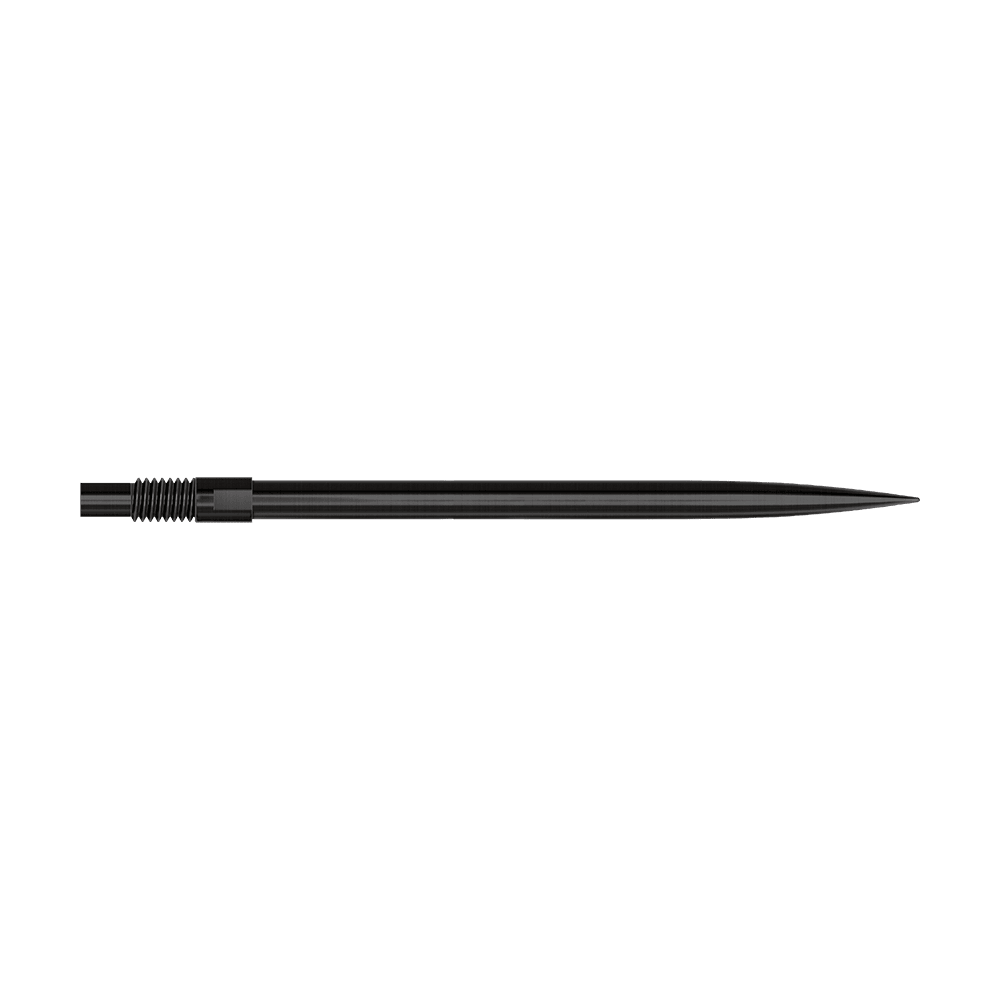 Punte per freccette Harrows Quick Point - Nere Schwarze Dartspitzen mit einer Länge von 40 mm sind zu sehen. Sie liegen sortiert auf einer hellen Fläche.