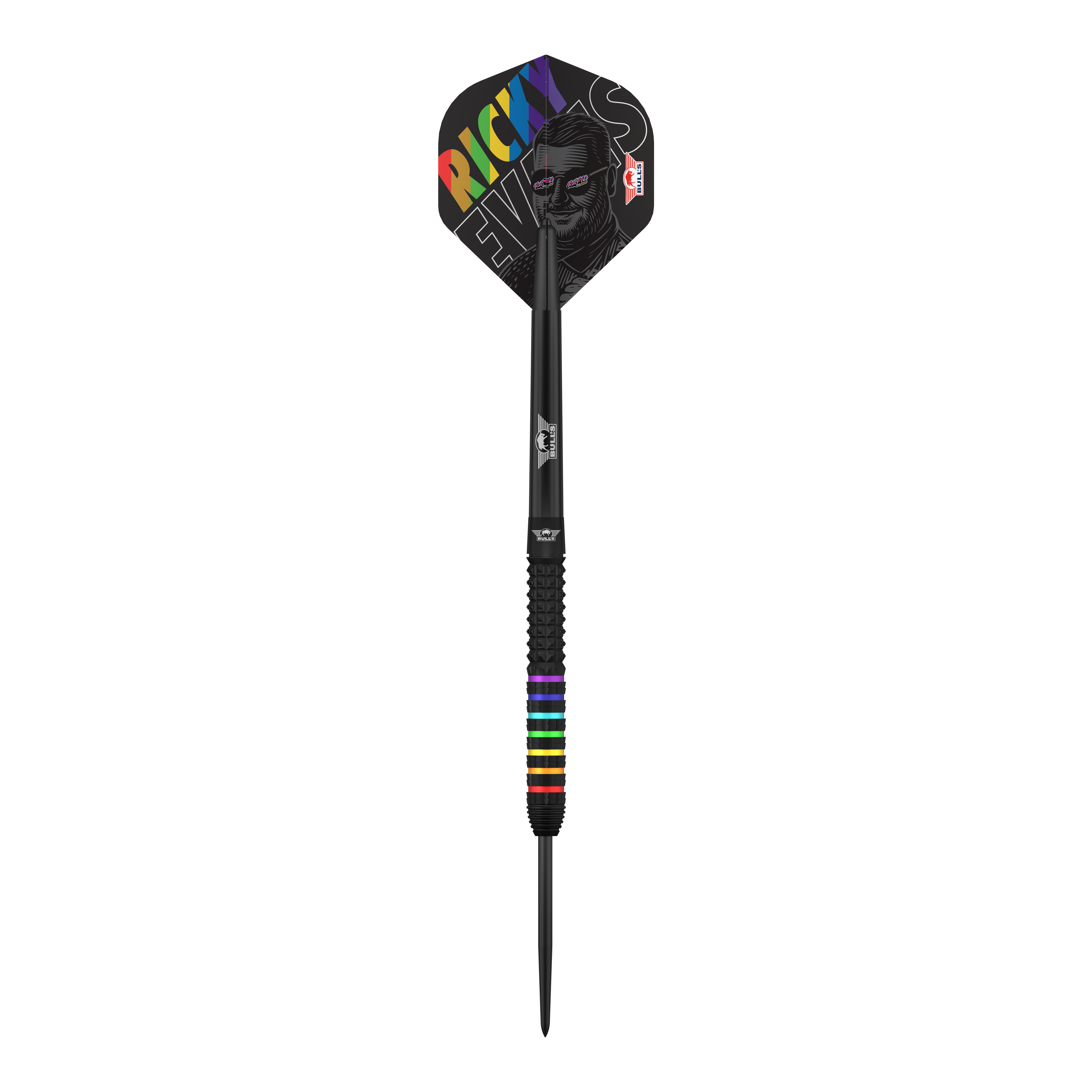 Bulls NL Ricky Evans Rapid 95 freccette in acciaio Zu sehen ist das Produkt Bulls NL Ricky Evans Rapid 95 Steeldarts - 23g. Die Aufnahme fokussiert auf die Optik des Dartpfeils.