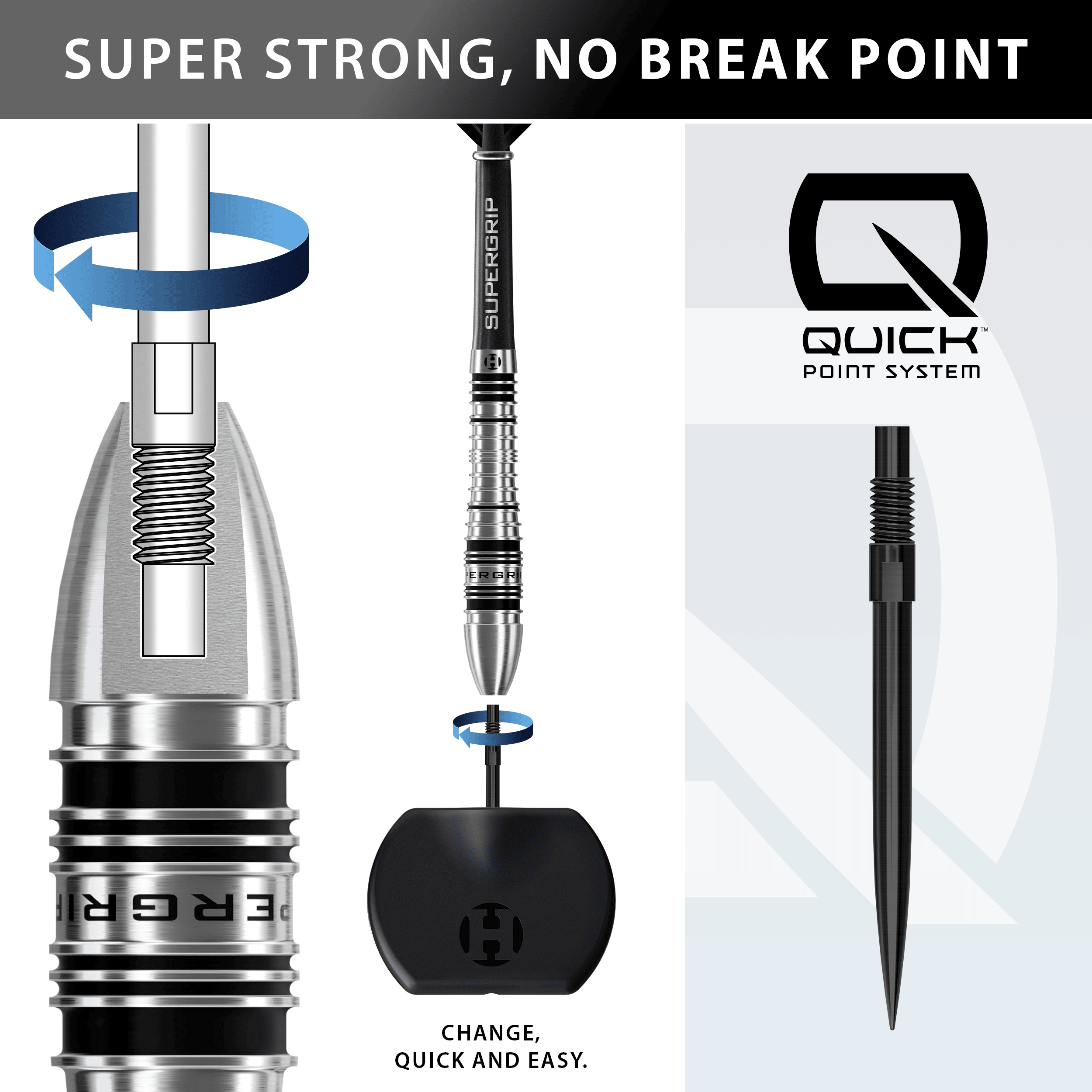 Freccette in acciaio Harrows Supergrip Bomb Quick Point Auf dem Bild sieht man die Harrows Supergrip Bomb Quick Point Steeldarts. Diese Darts sind ideal für ambitionierte Dartspieler.