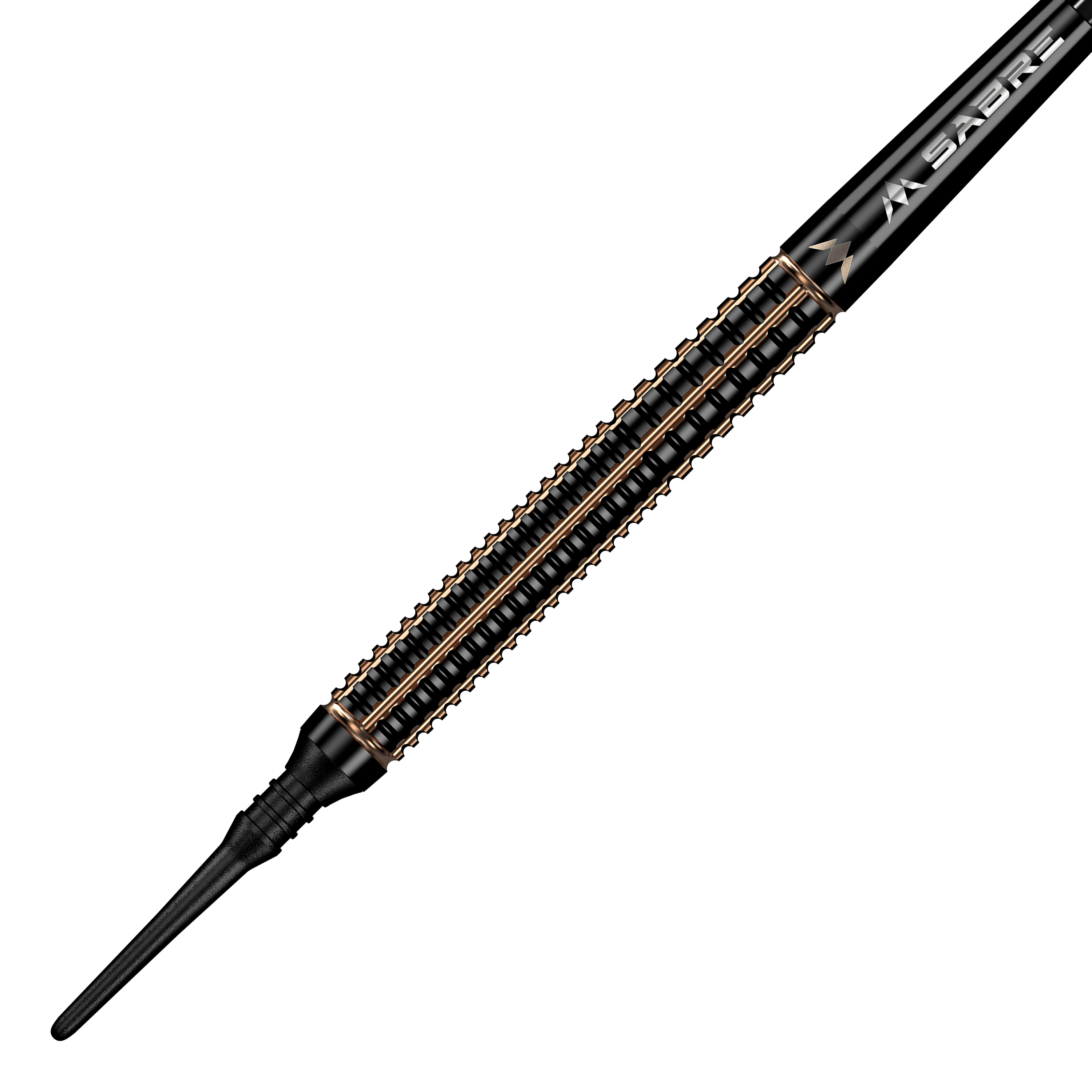 Freccette morbide Mission Scorpion - 19 g Das Bild zeigt einen Mission Scorpion Softdart mit einem Gewicht von 19 Gramm. Der Dart hat ein elegantes, schwarzes Design mit goldfarbenen Akzenten.