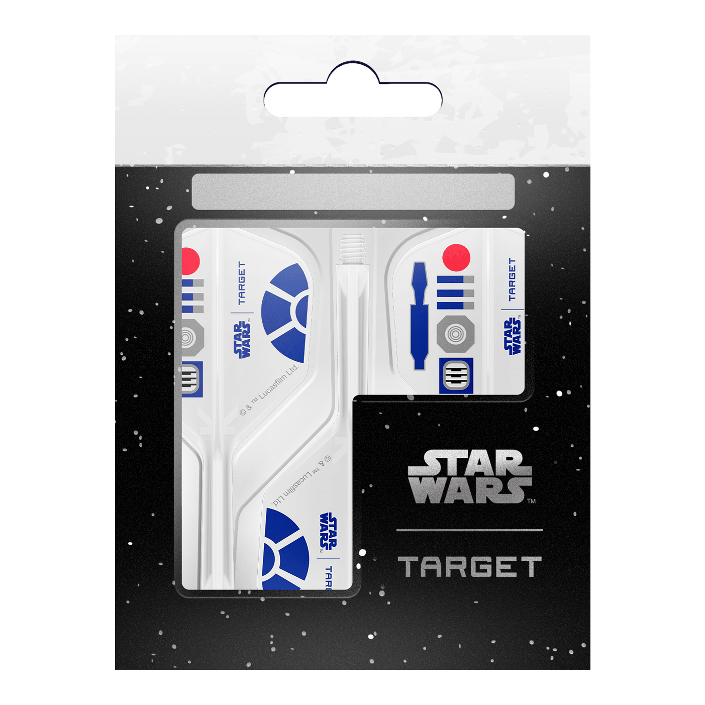 Target Star Wars K-Flex R2D2 No6 Flights Dartflights sind auf dem Bild zu sehen. Die Flights zeigen ein Design im Star Wars-Stil mit R2D2-Motiv.