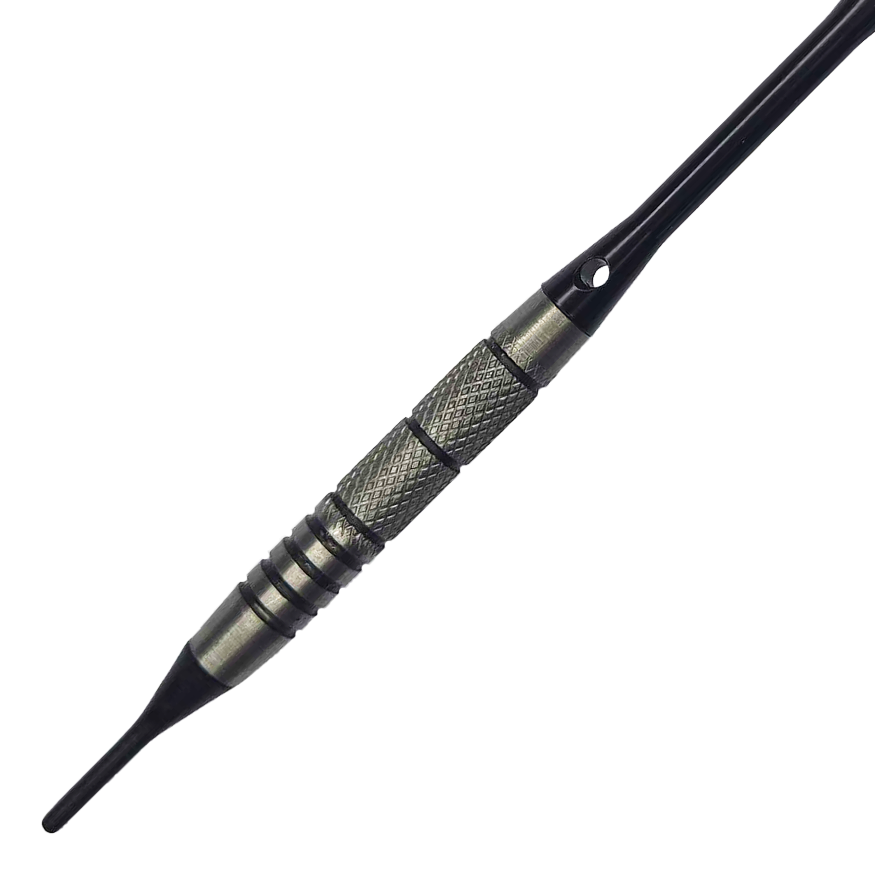 Freccette morbide McDart 85 Tungsten V9 - 17,5 g Auf dem Bild ist ein McDart 85er Tungsten V9 Softdart mit einem Gewicht von 17,5 g zu sehen. Der Dartpfeil hat eine metallische Griffzone mit feiner Riffelung für besseren Halt.