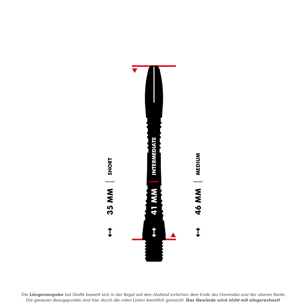 7013_Winmau_Triad_Aluminium_Shafts_5_41mmPJiRGAEcltQZ0 Das Bild zeigt einen 41 mm langen Aluminiumschaft für Darts, der als "Intermediate" gekennzeichnet ist. Die rote Markierung deutet darauf hin, dass das Gewinde bei der Längenangabe nicht mit eingerechnet wird.