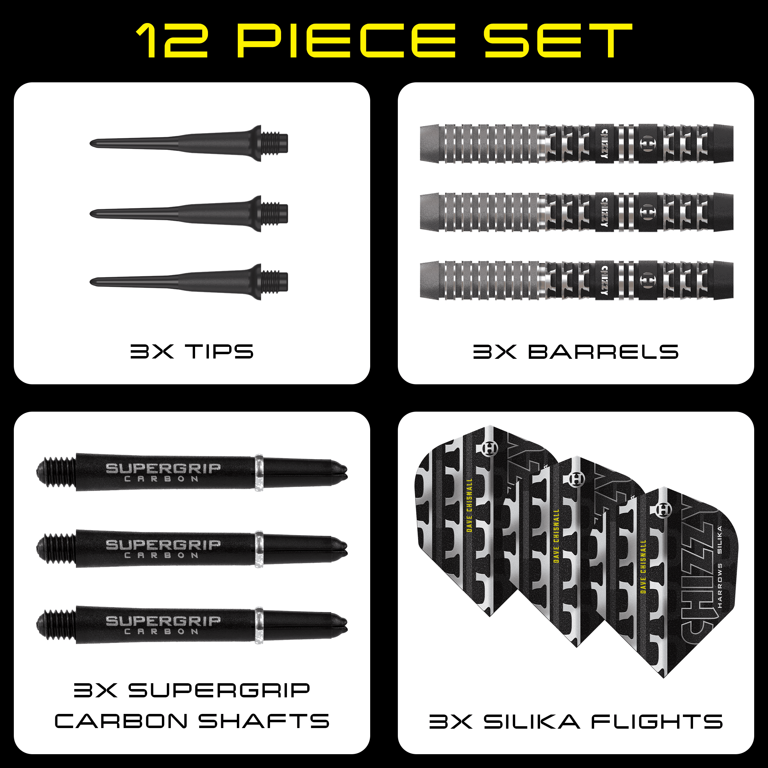 Freccette morbide Dave Chisnall Chizzy Series 4 di Harrow Zu sehen sind die Harrows Dave Chisnall Chizzy Series 4 Softdarts. Diese Softdarts bieten eine ausgezeichnete Qualität für Dartliebhaber.