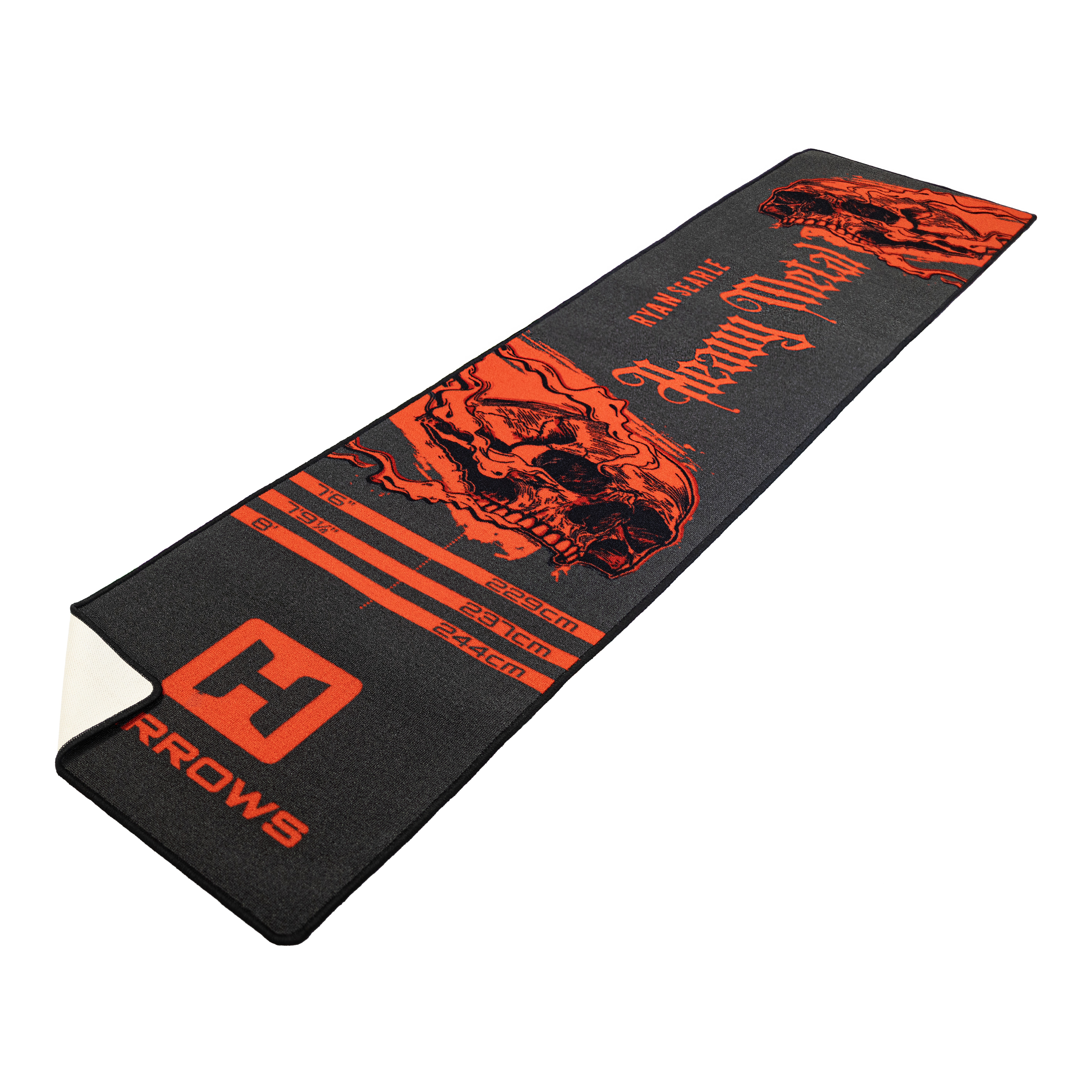 Harrows Ryan Searle Heavy Metal Dartteppich. Das Design eignet sich für den Bereich vor dem Dartsboard.