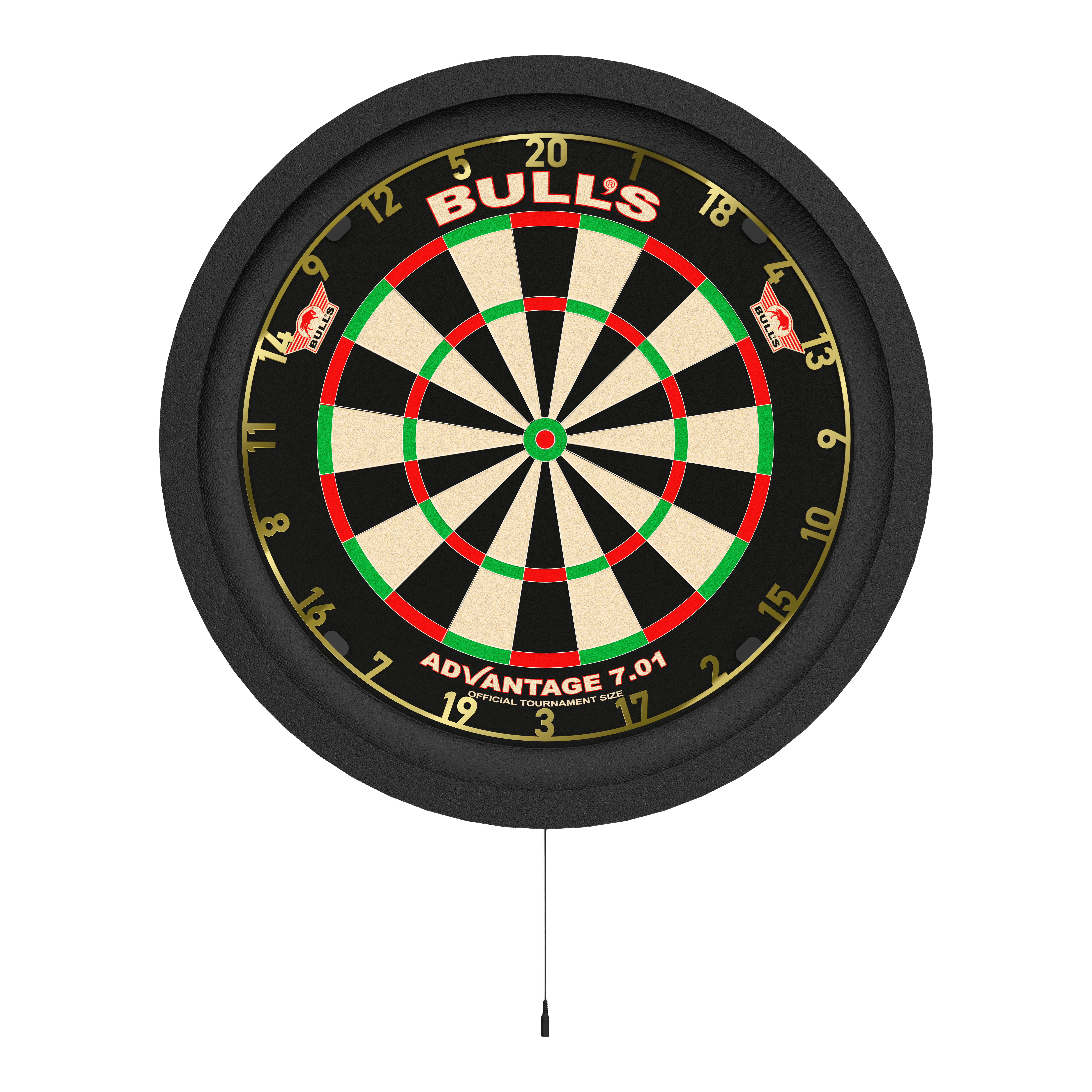 Sistema di illuminazione surround Bulls NL Lumo 2 Light Das Bild zeigt eine Dartscheibe mit einer runden, beleuchteten Umrandung. Es handelt sich um das Produkt „Bulls NL Lumo 2 Light Surround Beleuchtungssystem“.