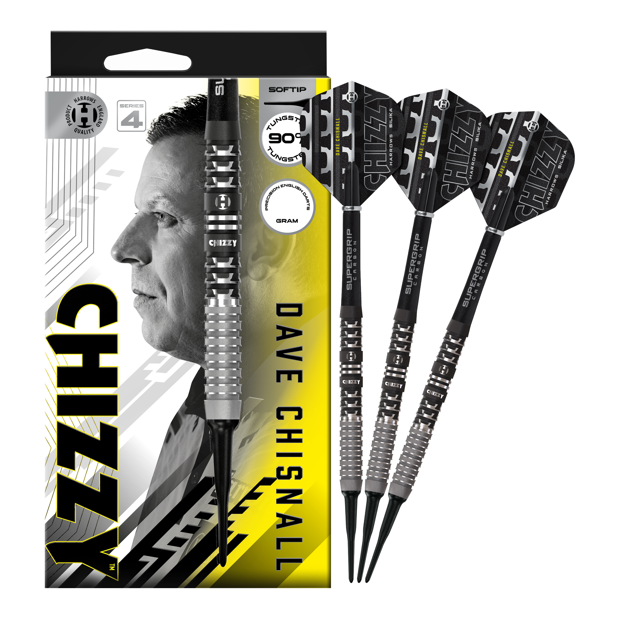 Freccette morbide Dave Chisnall Chizzy Series 4 di Harrow Hier sieht man die Harrows Dave Chisnall Chizzy Series 4 Softdarts. Sie sind ideal für Softdart-Spieler.