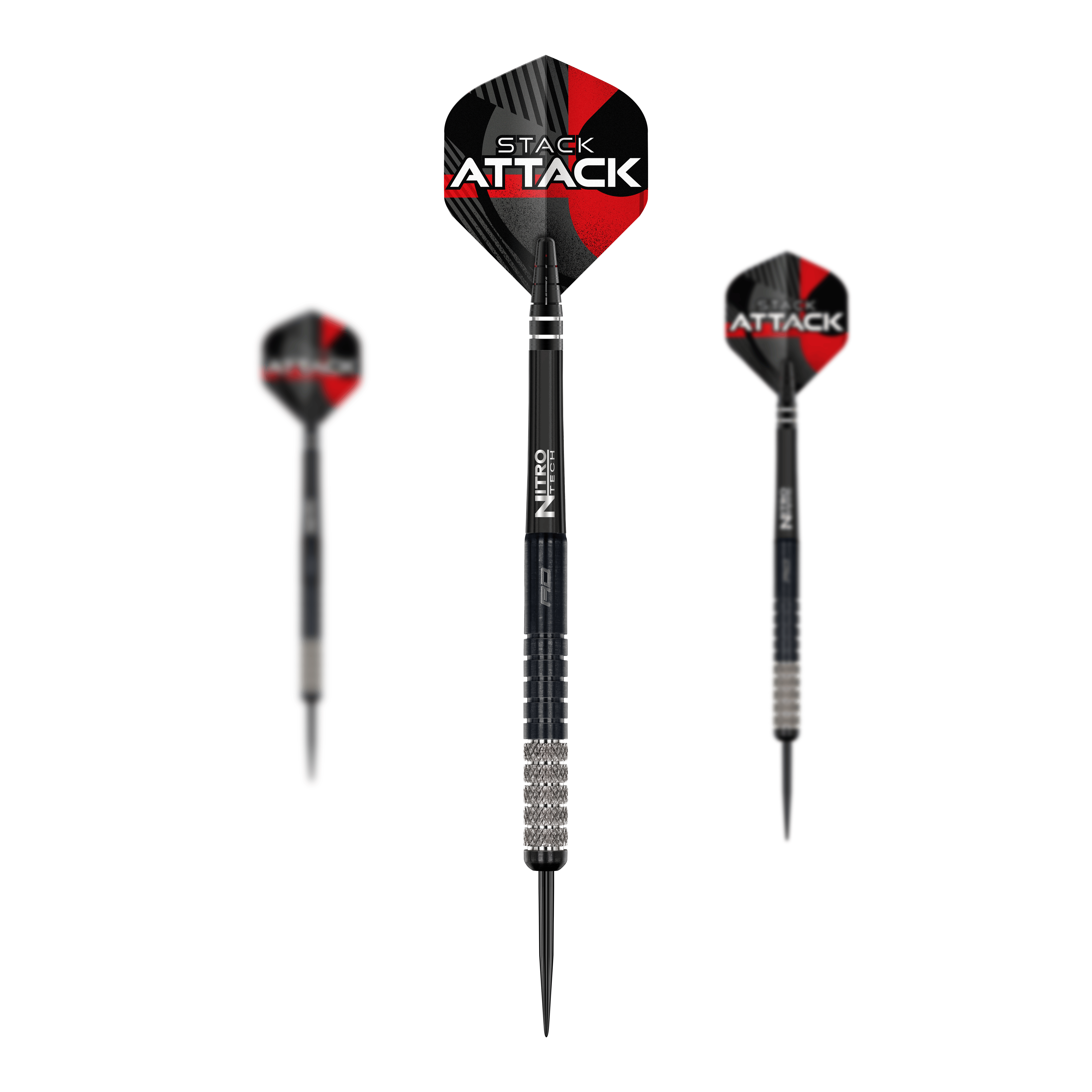 Dies ist das Produkt Red Dragon Rob Owen Stack Attack Steedarts - 22g. Das Bild zeigt ein Set dieser Steeldarts.