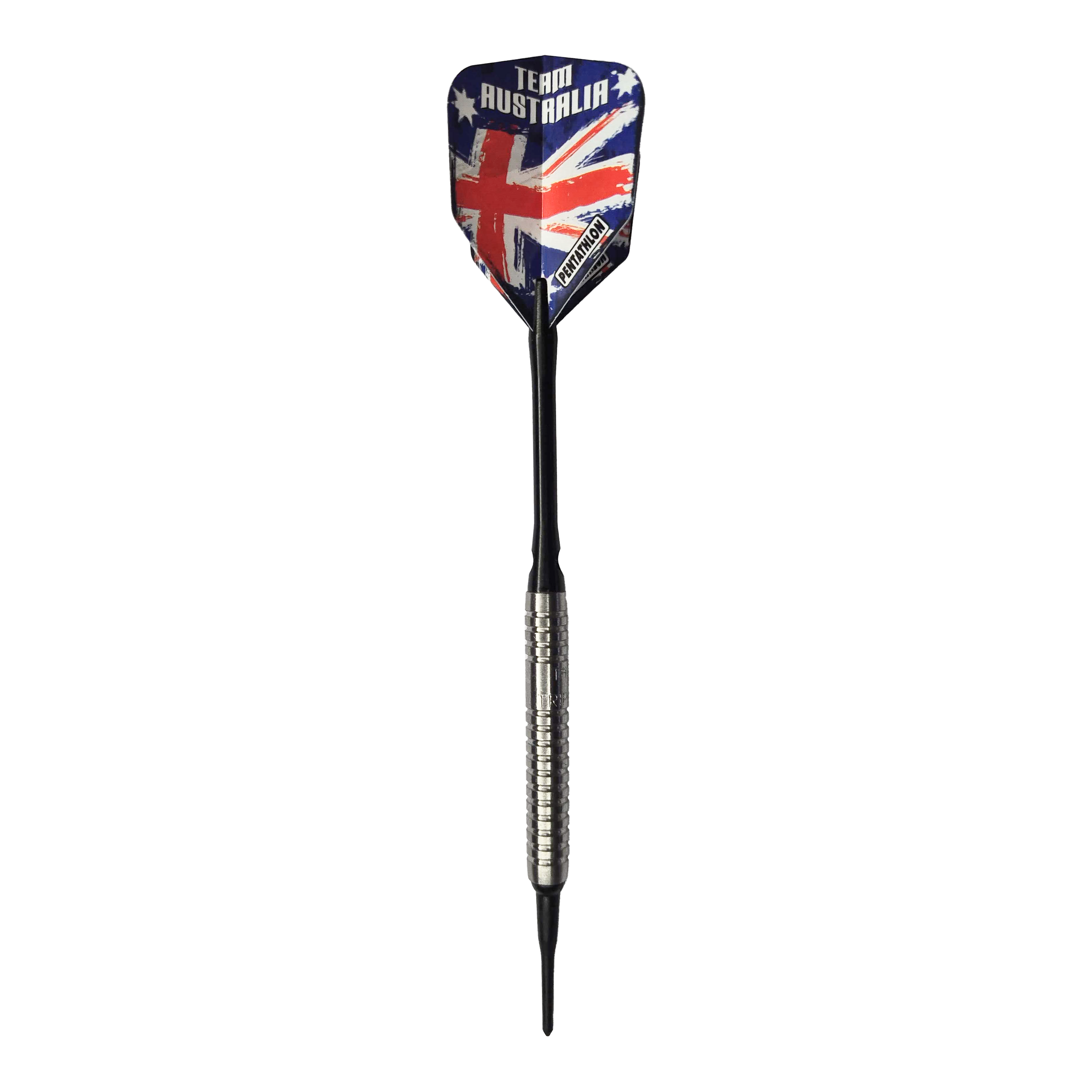 Freccette morbide McDart 85 Tungsten V5 - 16 g Auf dem Bild ist ein Softdart namens "McDart 85er Tungsten V5" mit einem Gewicht von 16g zu sehen. Der Flight zeigt das Design der australischen Flagge und die Aufschrift "Team Australia".