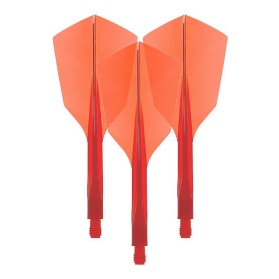 Condor Ax 120 Flight System Clear Red - Stretto Das Bild zeigt drei rote Dartflights aus Kunststoff mit schmaler Form. Es handelt sich um das Produkt "Condor Axe 120 Flight-System Clear Red - Narrow".