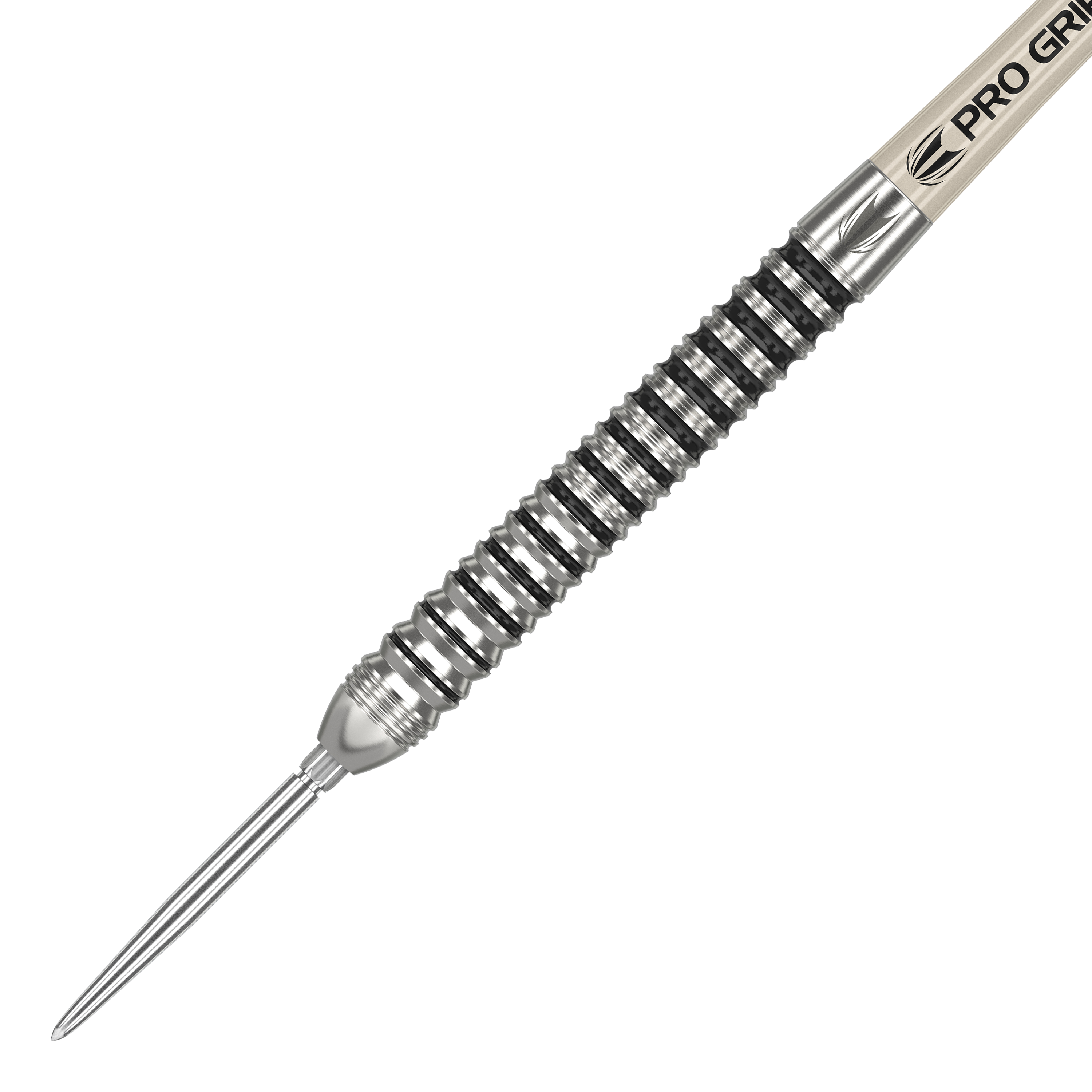 Freccette in acciaio Target EXO SP01 Swiss Point Das Bild zeigt einen Target EXO SP01 Swiss Point Steeldart. Der Dart hat ein silbernes, geriffeltes Barrel und eine spitze Stahlspitze.