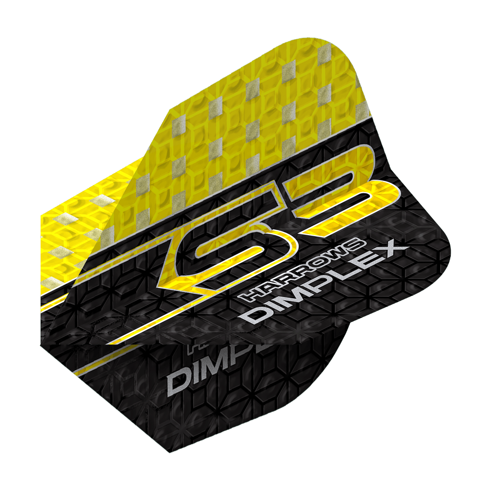 Harrows Dimplex S3 Flights - Giallo Das Bild zeigt einen Harrows Dimplex S3 Flight in Gelb und Schwarz. Auf dem Flight steht "S3 HARROWS DIMPLEX" in auffälliger Schrift.