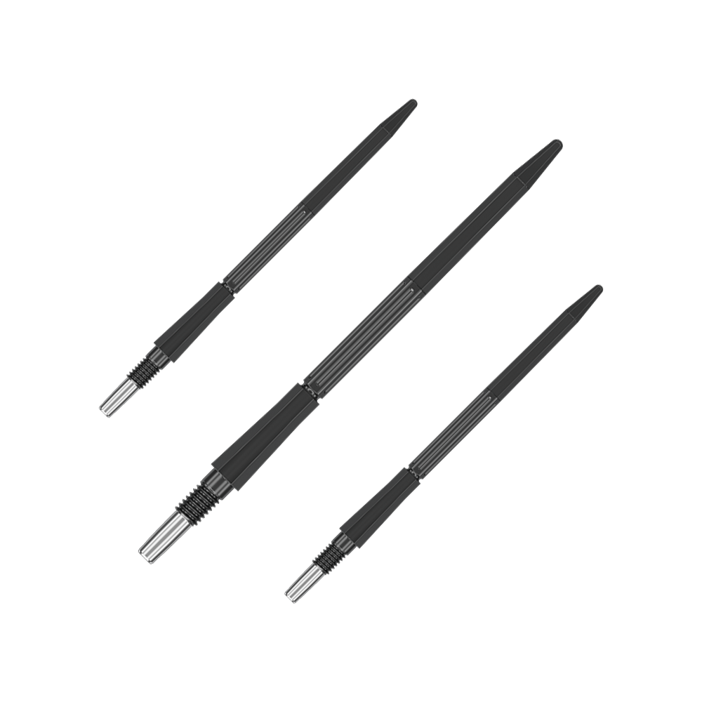 Punte per freccette Target Elysian Archetype 43 Swiss Point in acciaio - Nere Das Bild zeigt ein Set schwarzer Dartspitzen mit einer Länge von 42 mm. Sie eignen sich für Dartspieler.