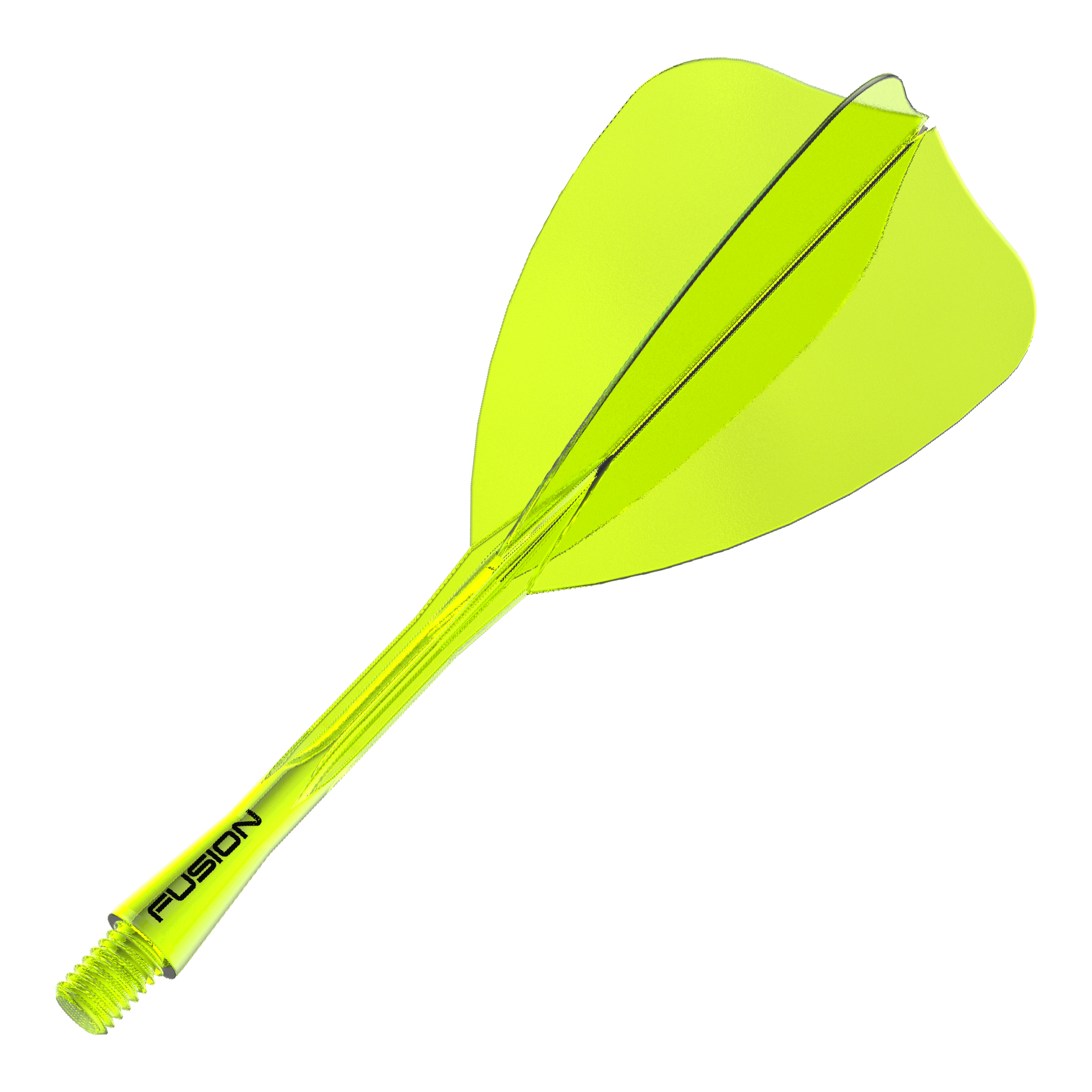 Winmau Fusion Flight Shaft System Freccia Giallo Neon Das Bild zeigt ein Winmau Fusion Flight Shaft System in Neon-Gelb mit einer Länge von 34mm. Es ist ein Zubehörteil für Darts-Spieler und dient als Schaft für Dartpfeile.