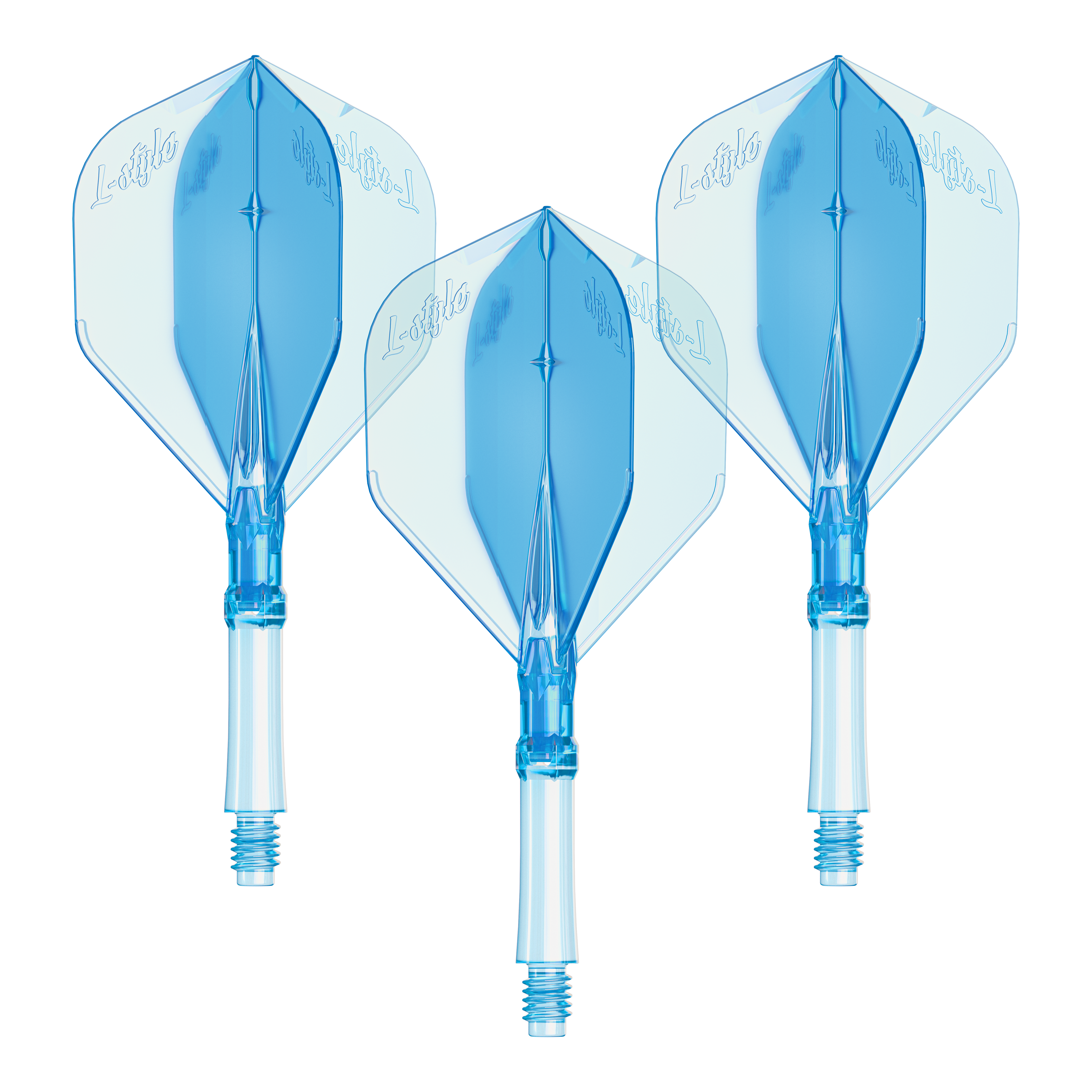 Alette L-Style L-Sytem - Blu trasparente Das Bild zeigt ein Set L-Style L-System Flights in klarblau, mittlere Größe 260. Es handelt sich um Zubehör für Dartpfeile.