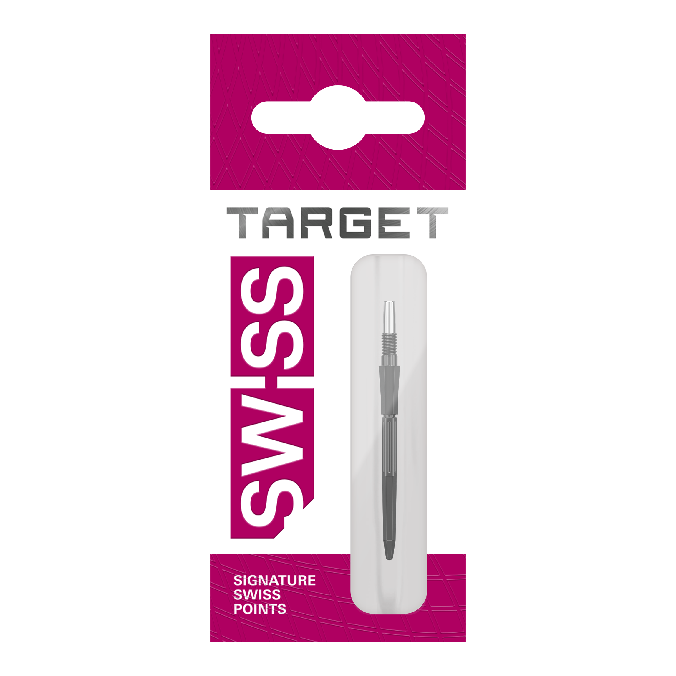 Punte per freccette Target Elysian Archetype 43 Swiss Point in acciaio - Nere Hier sind drei schwarze Dartspitzen von Target Elysian Archetype 43 SwissPoint, 30 mm lang, zu sehen. Sie werden als Gruppe präsentiert.
