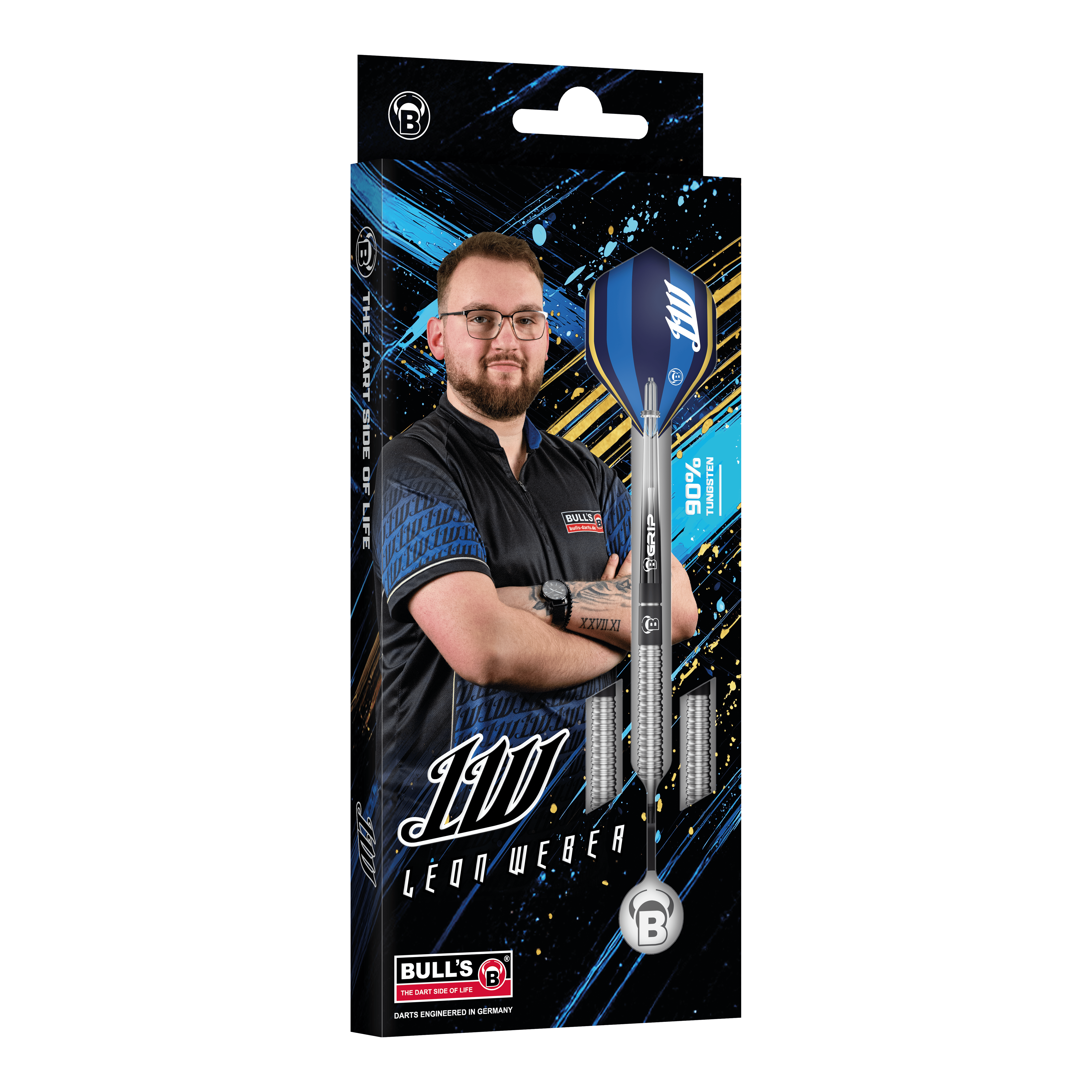 Freccette morbide Bulls Leon Weber - 22 g Das Bild zeigt Bulls Leon Weber Softdarts mit 22 Gramm Gewicht. Die Darts sind speziell für Softdart-Spiele entwickelt.