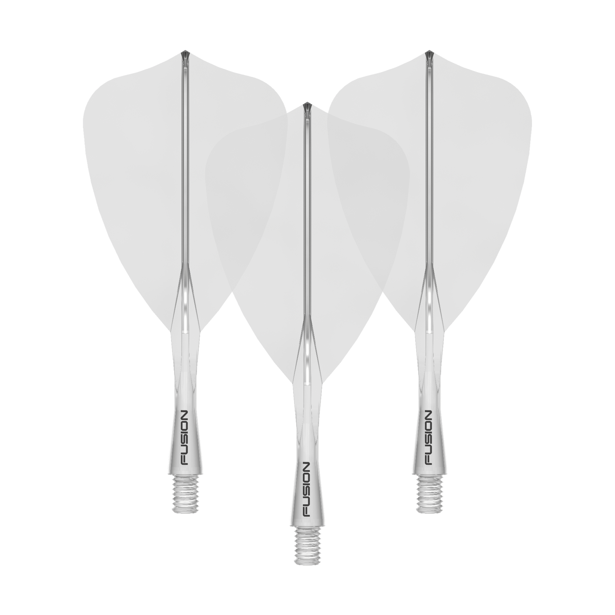 Winmau Fusion Flight Shaft System Freccia Trasparente Das Bild zeigt ein Winmau Fusion Flight Shaft System Arrow, klar und 22mm lang. Es handelt sich um ein Set von Schäften für Dartpfeile.