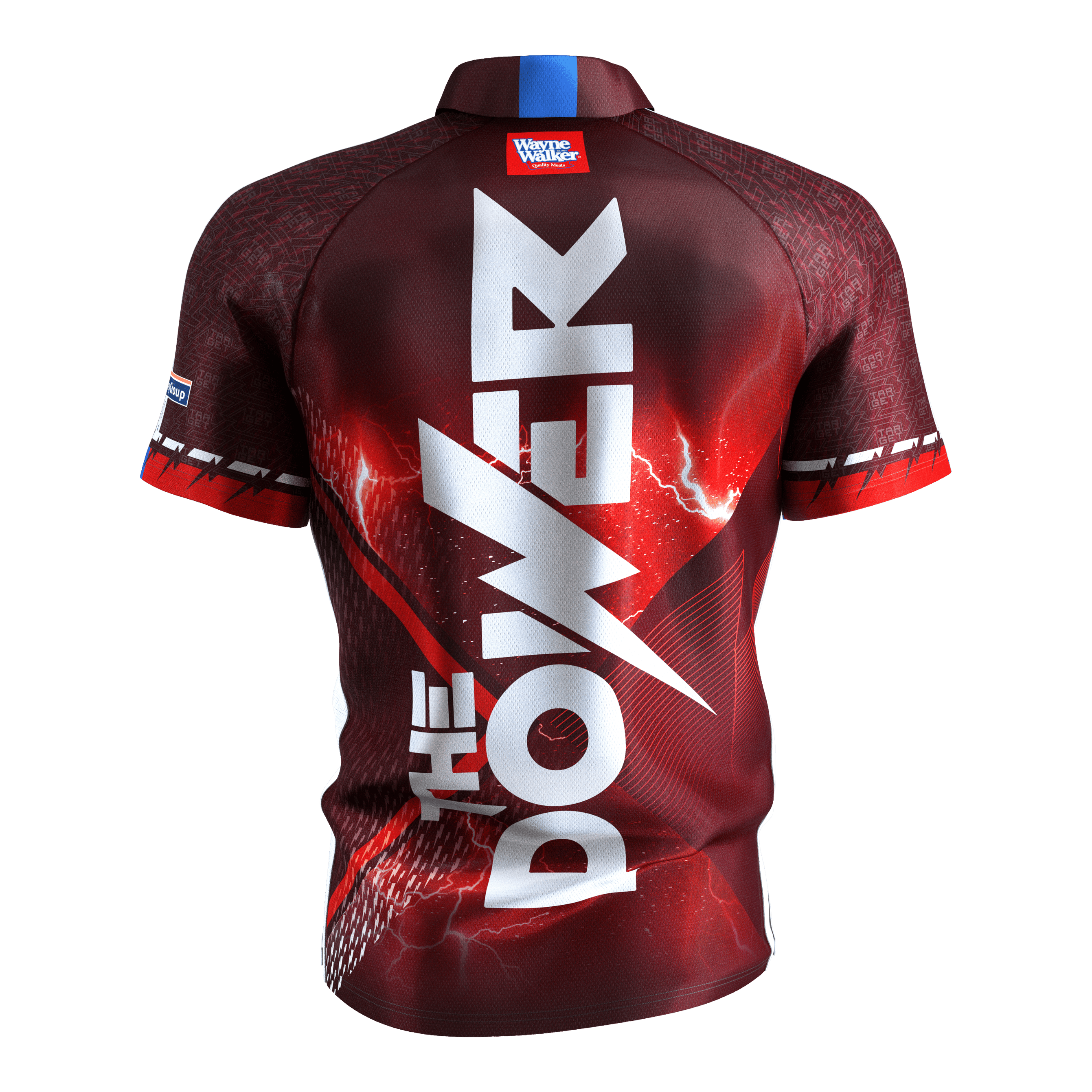 Maglietta da freccette Target Coolplay Phil Taylor 2025 Das Bild zeigt das "Target Coolplay Phil Taylor 2025 Dartshirt" von hinten. Auf dem Rücken steht in großen weißen Buchstaben "THE POWER".