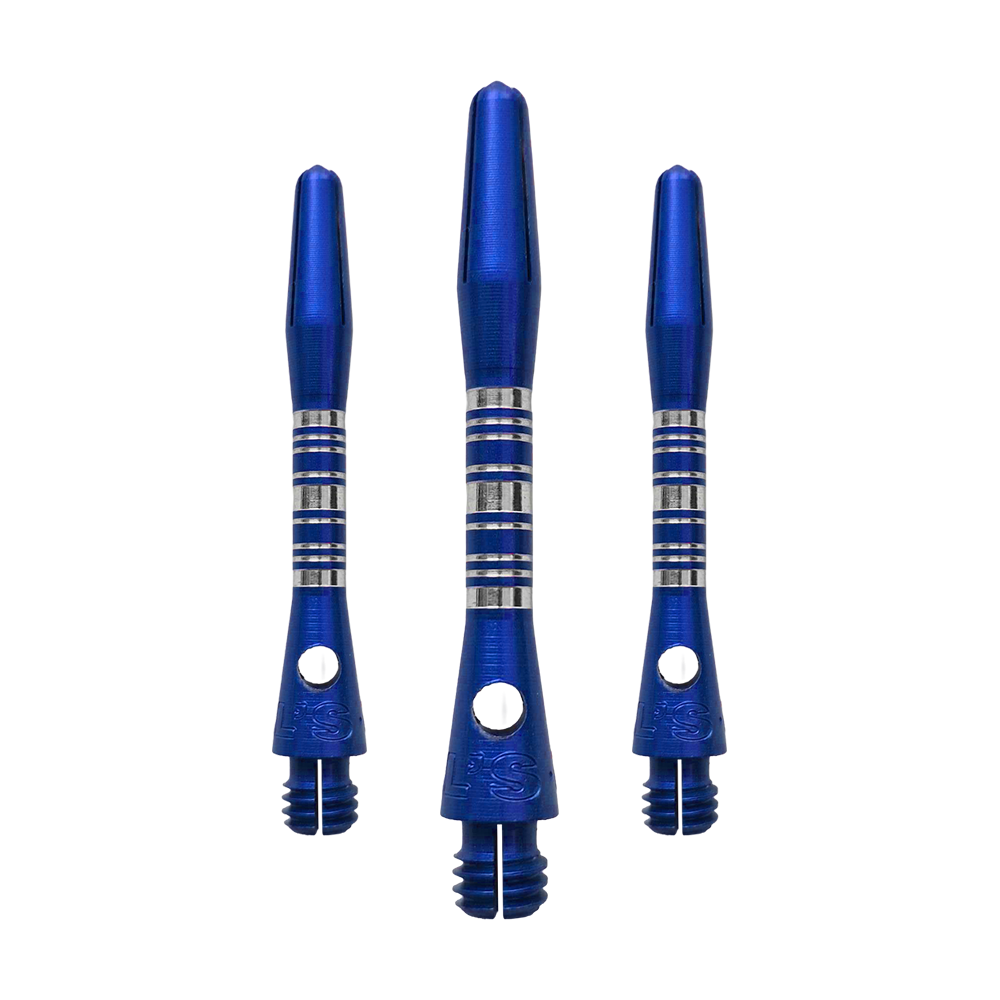 Aste in alluminio Bulls NL Supra - Blu - 34 mm Das Bild zeigt ein Set Bulls NL Supra Aluminium Shafts in Blau mit 34 mm Länge. Die Schäfte sind aus Aluminium gefertigt und bieten eine hohe Qualität.