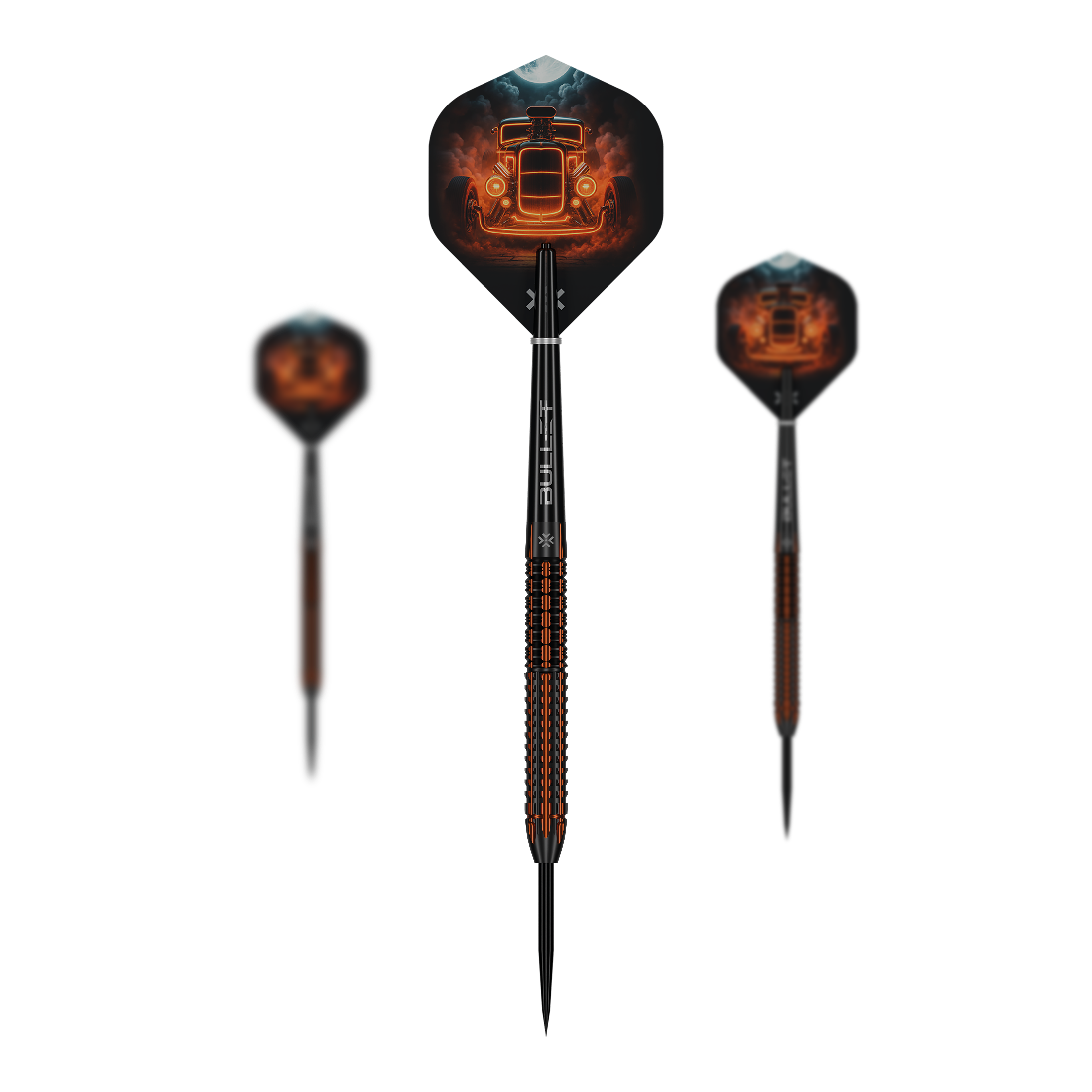 Freccette in acciaio Hotrod Bullet Auf dem Bild sind Bullet Hotrod Steeldarts zu sehen. Die Steeldarts wurden für Präzision und Leistung im Dartspiel entwickelt.