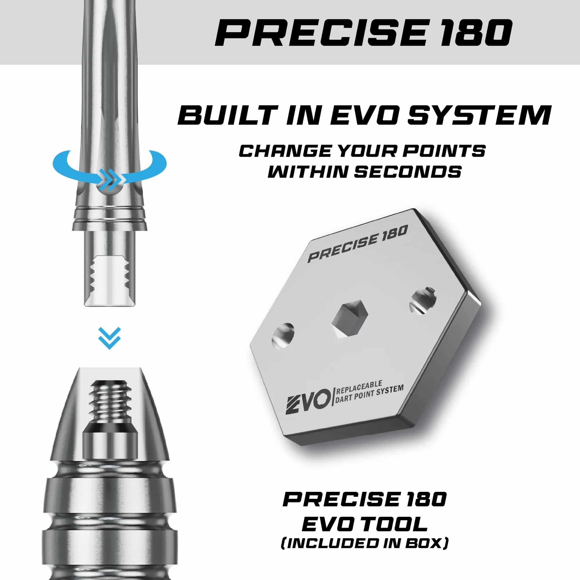 Freccette in acciaio Precise 180 MRV1 Auf dem Bild sind die Precise 180 MRV1 Steeldarts - 23g zu sehen. Diese Darts sind für ihre Präzision und Qualität bekannt.