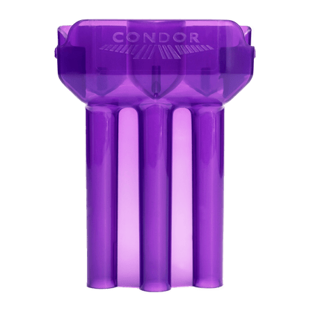 Custodia per freccette Condor DUAL Das Bild zeigt ein lila Dart-Etui der Marke Condor. Das Etui hat drei Röhren, um Darts sicher aufzubewahren.