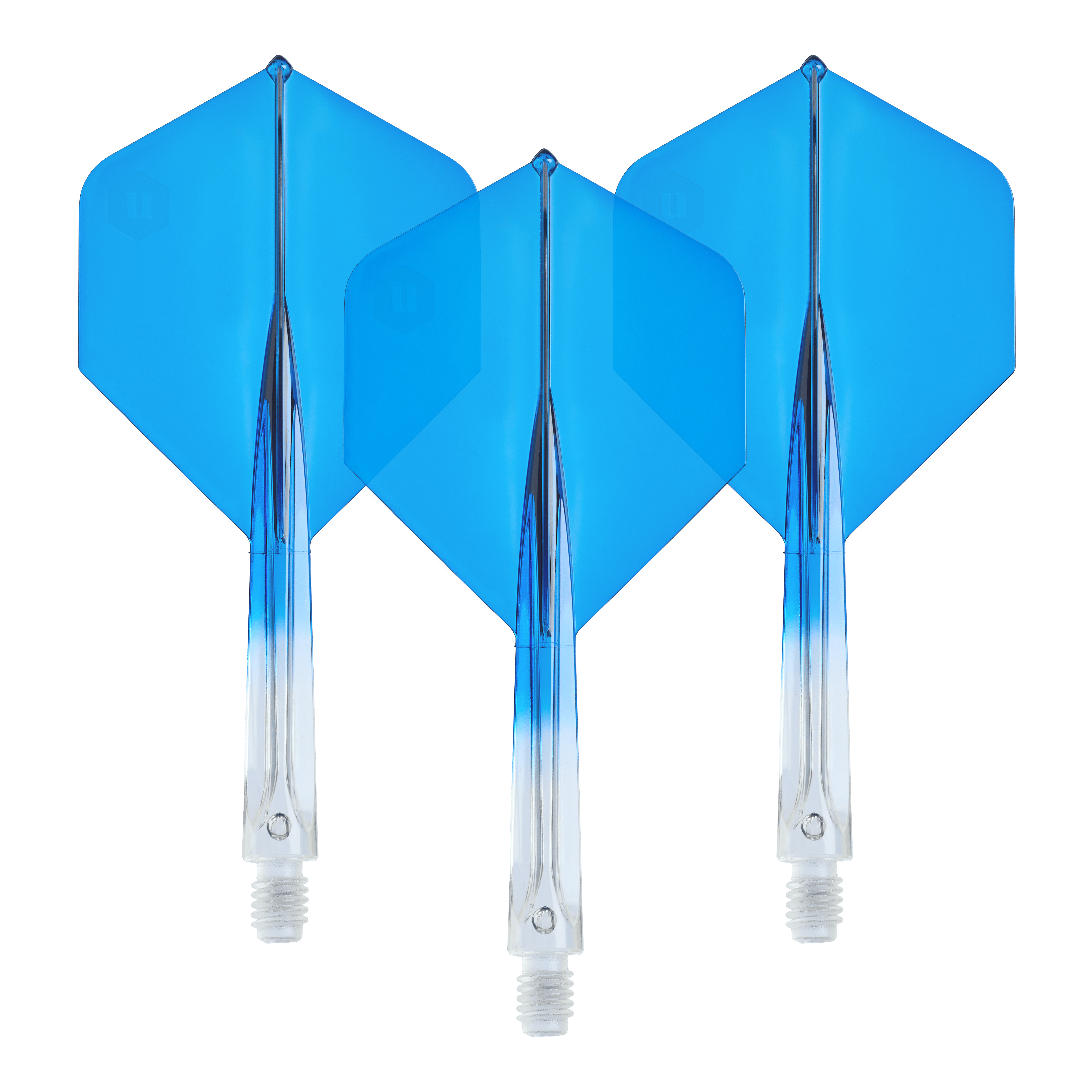 Alette standard Unicorn Forge Two Tone No2 - Blu trasparente Unicorn Forge Two Tone No2 Standard Flights in Klar Blau, Medium, als Set dargestellt. Sie eignen sich zum Auswechseln für Dartpfeile.