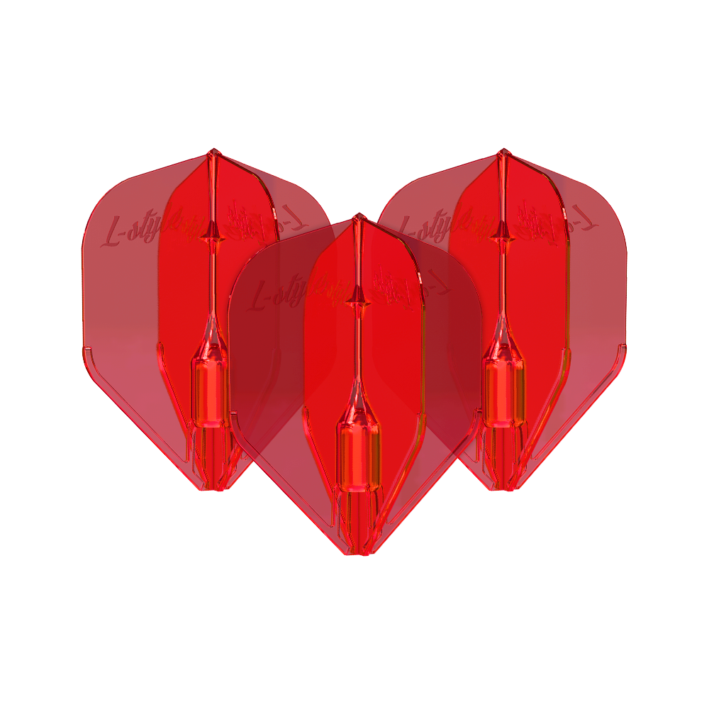 Alette Fantom L3EZ stile L rosse Das Bild zeigt drei rote L-Style Fantom L3EZ Flights. Diese Flights werden als Zubehör für Dartpfeile verwendet.