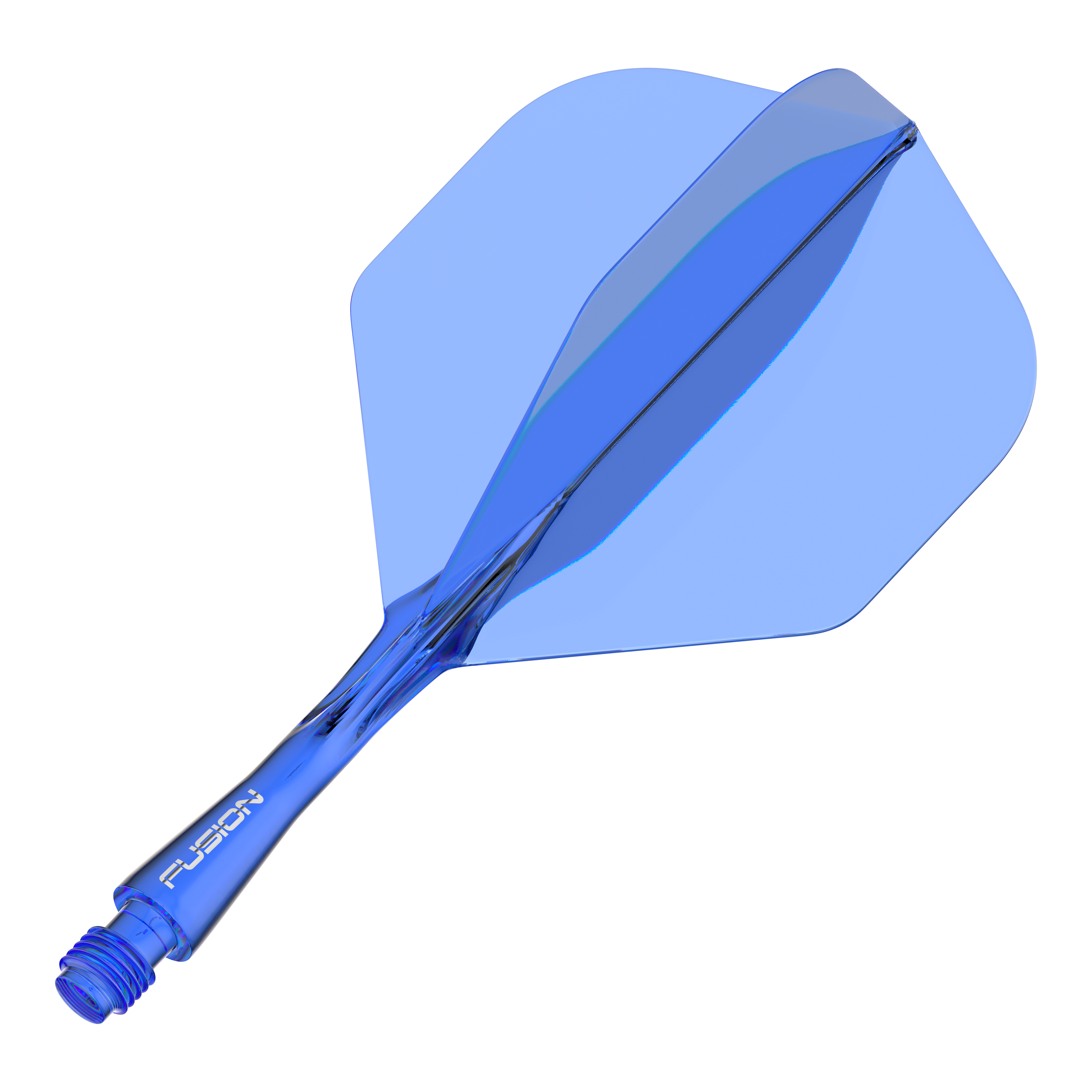 Sistema di alberi di volo Winmau Fusion Standard Blu Das Bild zeigt ein blaues Dart-Flightsystem mit integriertem Schaft. Auf dem Schaft steht das Wort "FUSION".