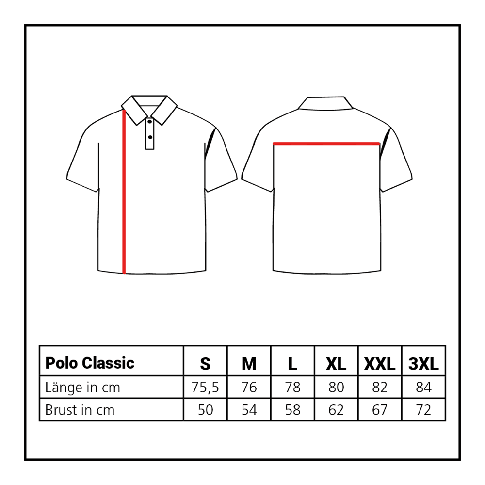 Polo Classica della collezione Lion Das Bild zeigt das Löwen Kollektion Polo Classic. Dargestellt wird eine Übersicht oder Tabelle des Poloshirts.