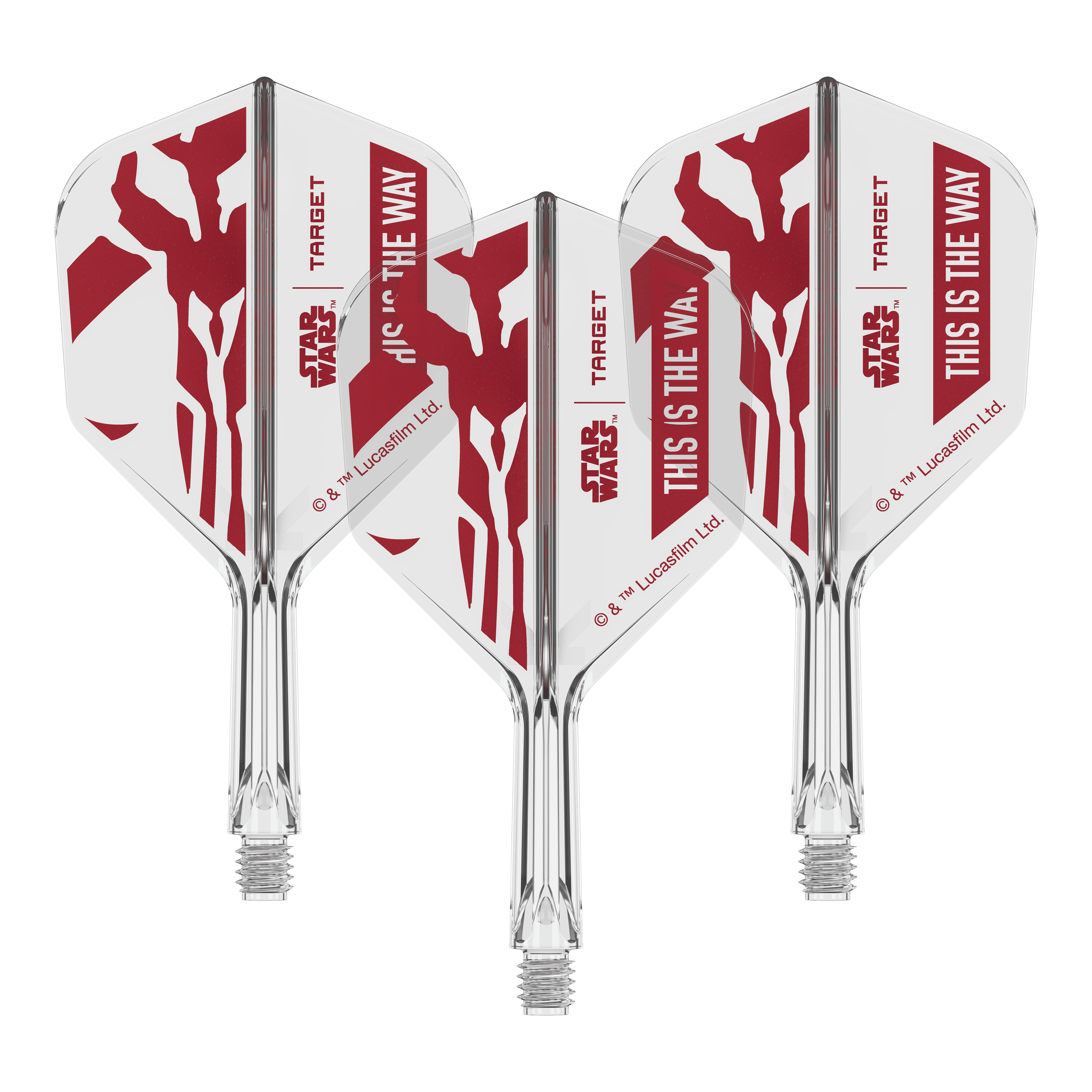 Set Target Star Wars K-Flex Mandalorian No6 Flights Dieses Motiv zeigt den Schriftzug 'This Is The Way' aus Star Wars auf einem Dart-Flügel. Der No6 Flight ist 19 mm groß und eignet sich für Darts.