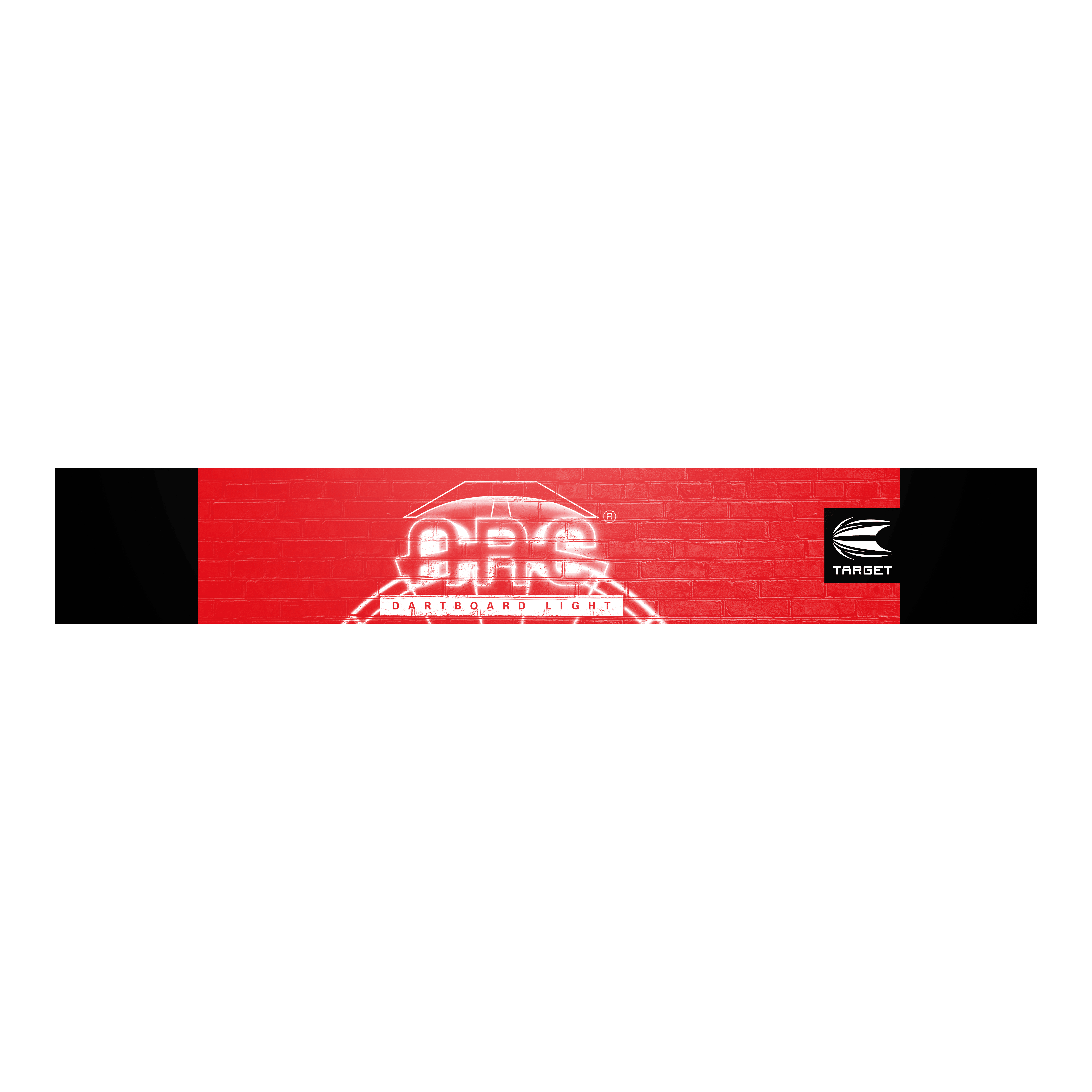 Illuminazione per bersaglio Target ARC V2 Das Bild zeigt die Verpackung der "Target ARC V2 Dartboard Beleuchtung". Auf rotem Hintergrund ist das ARC-Logo und das Target-Logo sichtbar.