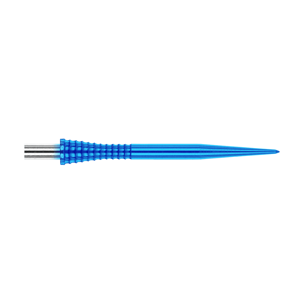 Punte per freccette in acciaio Red Dragon Raptor Gripped Blue da 30 mm Das Bild zeigt eine blaue Dartspitze mit griffiger Struktur aus Metall. Es handelt sich um das Produkt "Red Dragon Raptor Gripped Blue Steeldartspitzen 30mm".