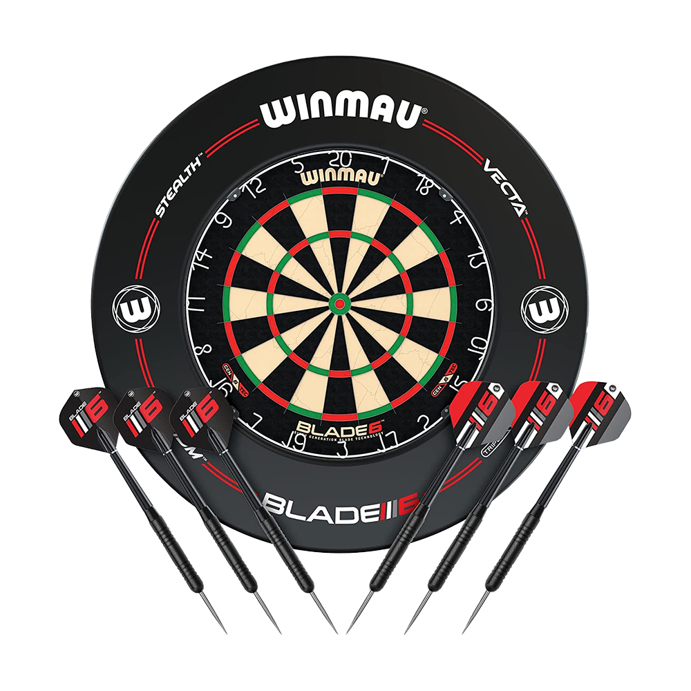 Winmau Blade 6 Set mit 2 Sets Darts und Blade 6 Surround, Nero