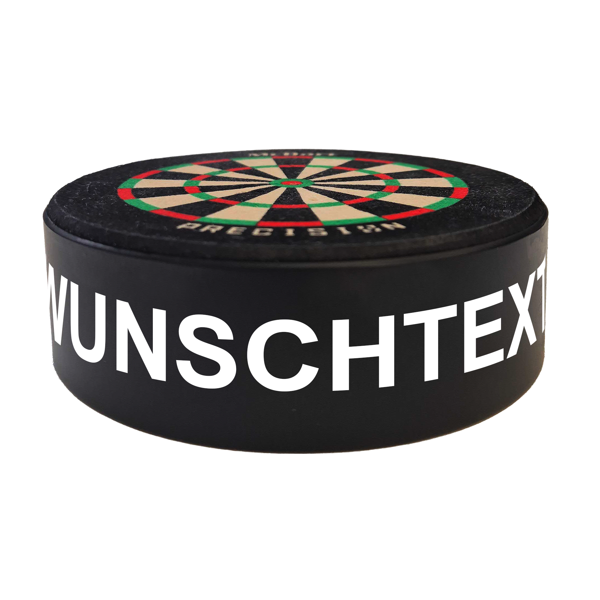 Bersaglio mini McDart Precision con testo personalizzato Dieses Bild zeigt ein Produktbild mit dem Dateinamen 765_McDart_Mini_Precision_Dartboard_Darthalter_2_Arial. Das genaue Produkt ist nicht angegeben.
