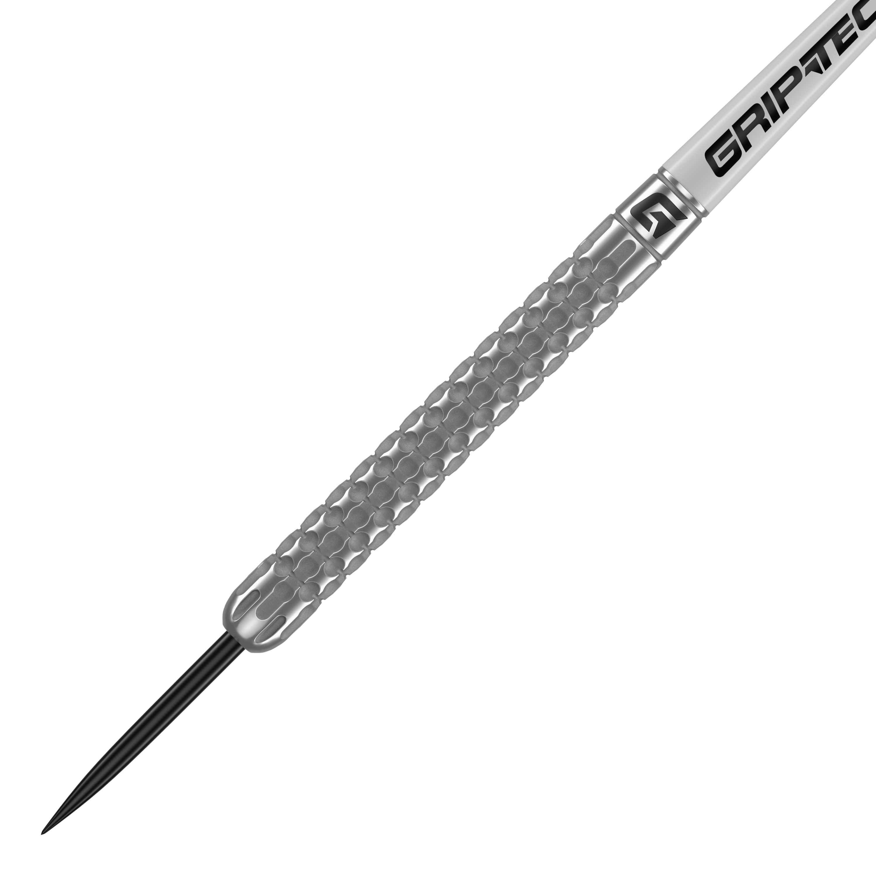Freccette in acciaio al tungsteno GOAT Fairway V1 Das Bild zeigt einen GOAT Fairway V1 Tungsten Steeldart. Der Dart hat eine silberne, strukturierte Oberfläche und eine schwarze Spitze.