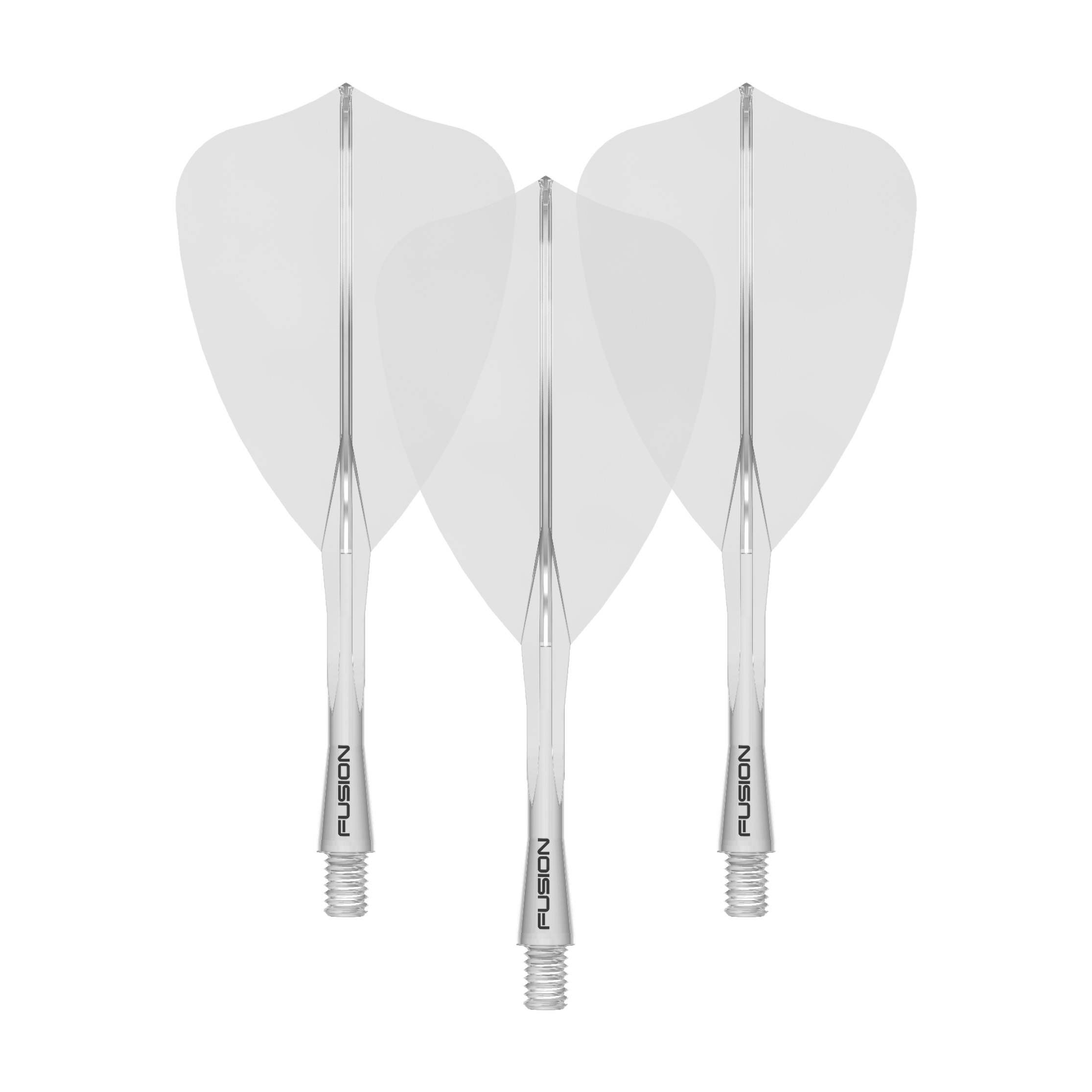 Winmau Fusion Flight Shaft System Freccia Trasparente Ein Bild zeigt einen Flight Shaft, vermutlich für Darts. Das Produkt wird durch den Dateinamen als 'Winmau Fusion Flight Shaft System Arrow Clear 28mm 1Set' beschrieben.